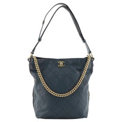 Chanel Button Up Hobo Quilted Calfskin With Grosgrain Large