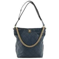 Chanel Button Up Hobo Quilted Calfskin with Grosgrain Large