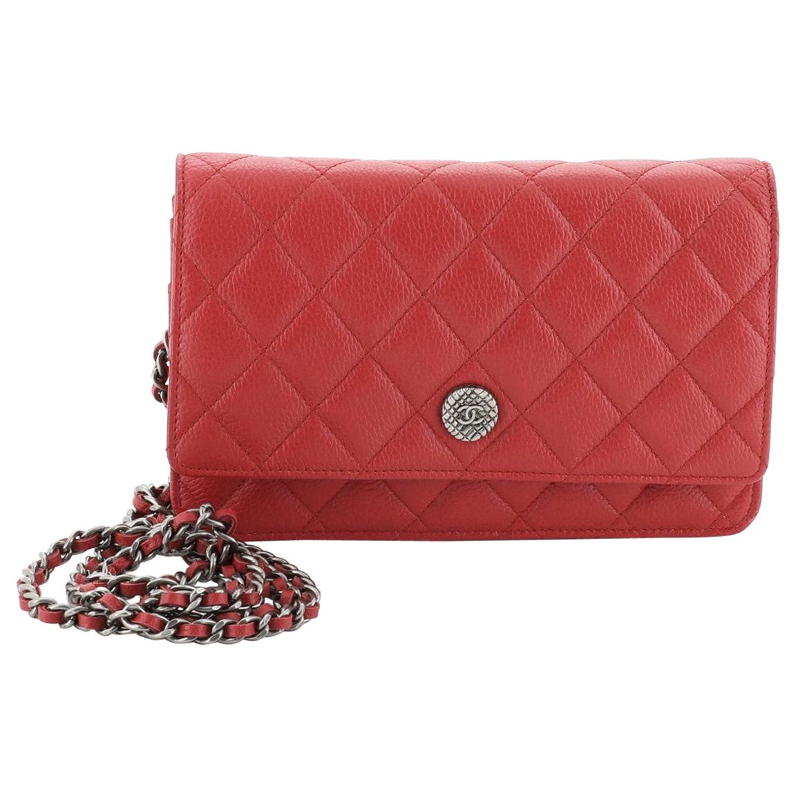 Chanel Button Wallet On Chain Quilted Goatskin 