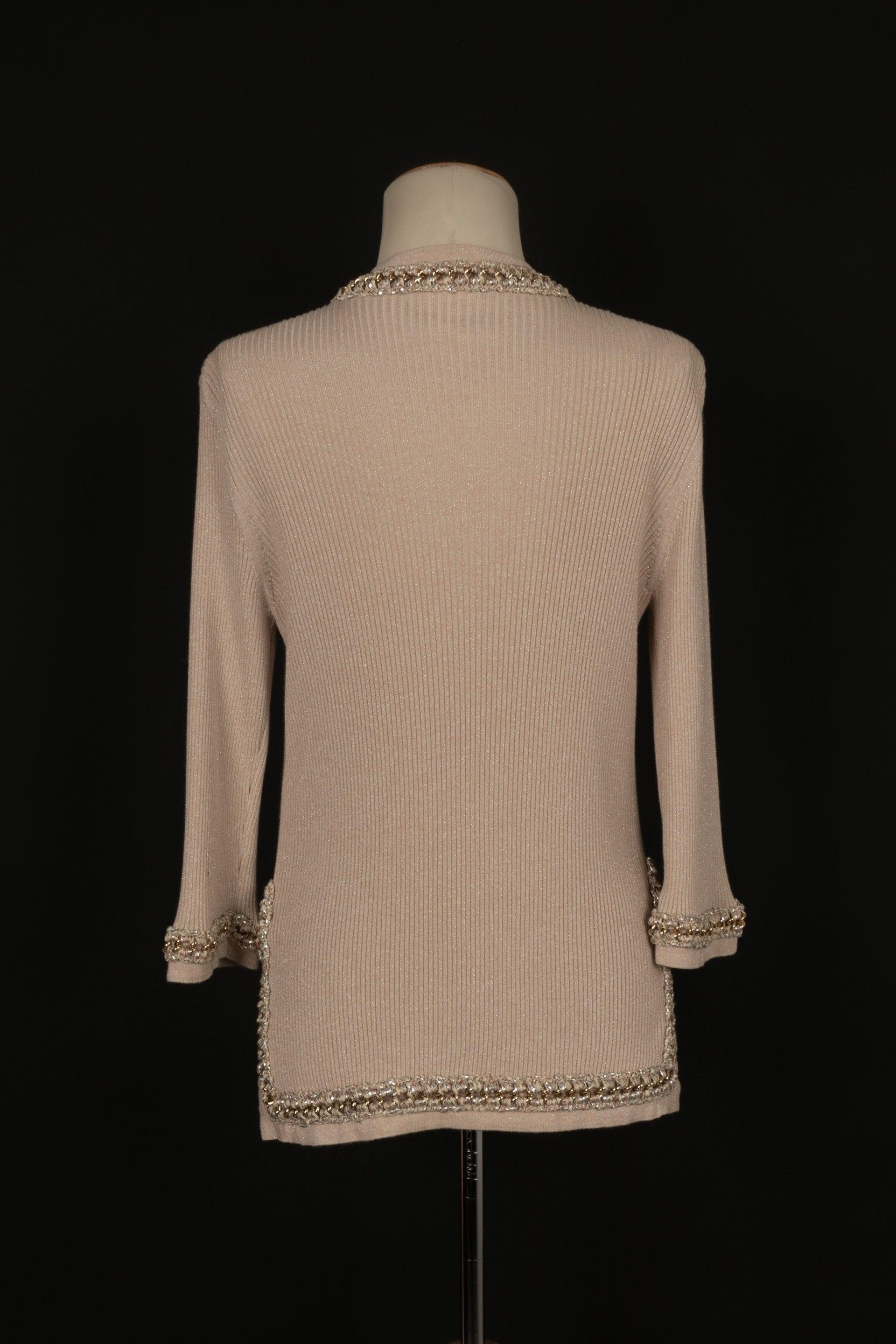 Chanel Buttonless Beige Corduroy Cashmere Mesh Cardigan In Excellent Condition For Sale In SAINT-OUEN-SUR-SEINE, FR