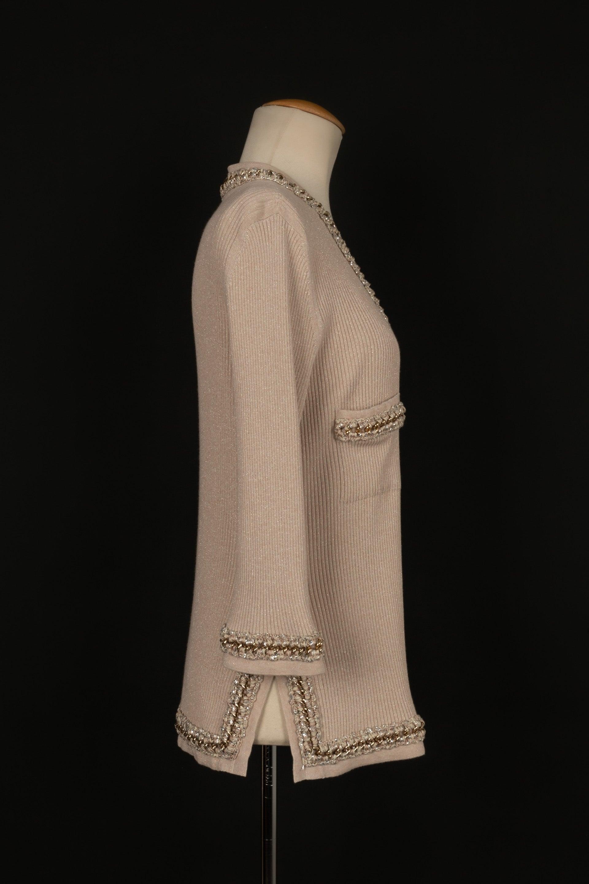 Chanel - Cardigan sans boutons en velours côtelé beige et maille de cachemire Excellent état - En vente à SAINT-OUEN-SUR-SEINE, FR