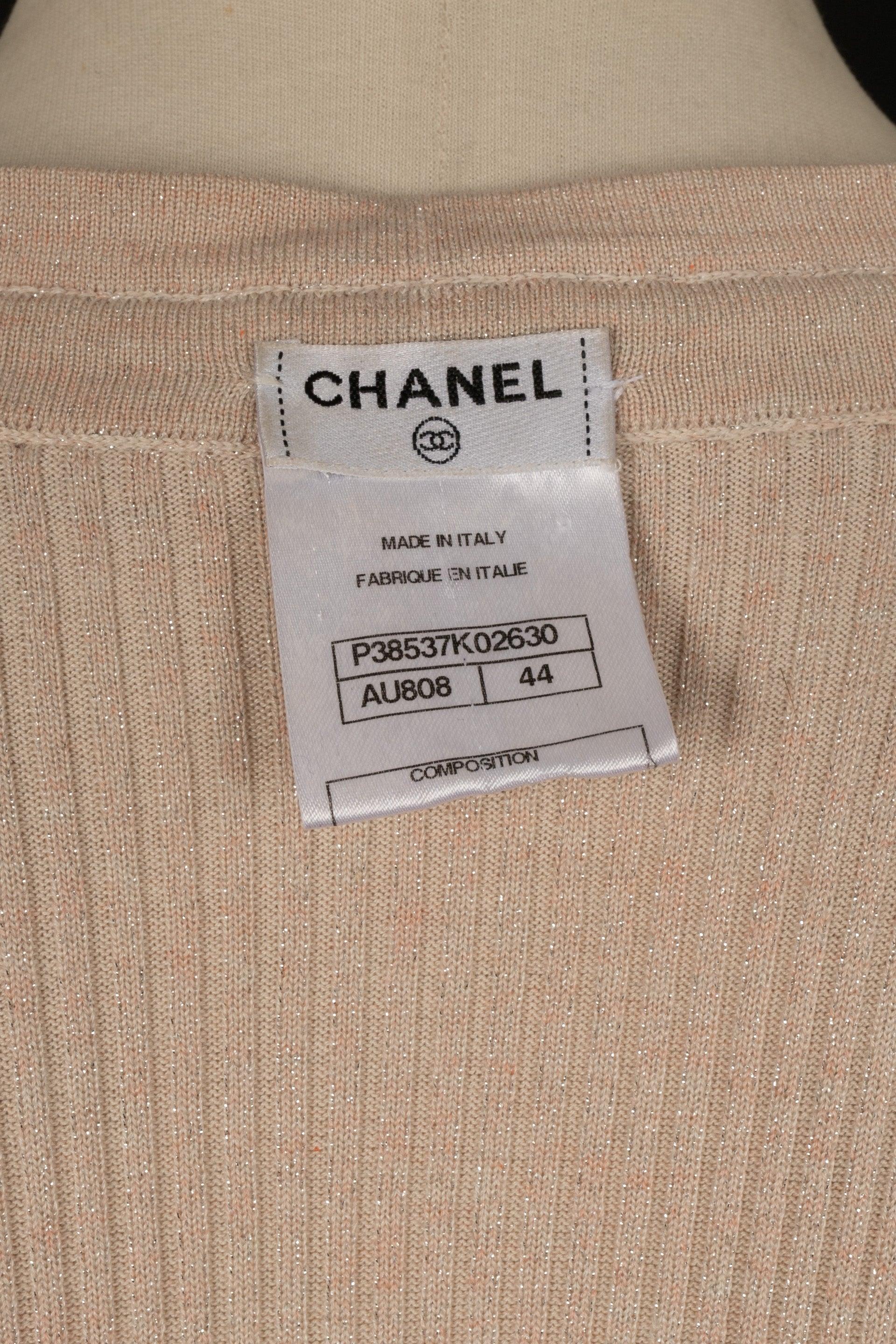 Chanel Buttonless Beige Corduroy Cashmere Mesh Cardigan For Sale 4