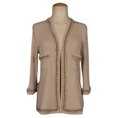 Chanel Buttonless Beige Corduroy Cashmere Mesh Cardigan