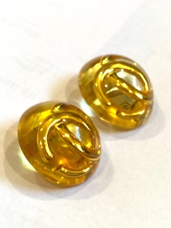Chanel by Karl Lagerfeld 1988 Gold Domed Resin Button CC Logo Earrings