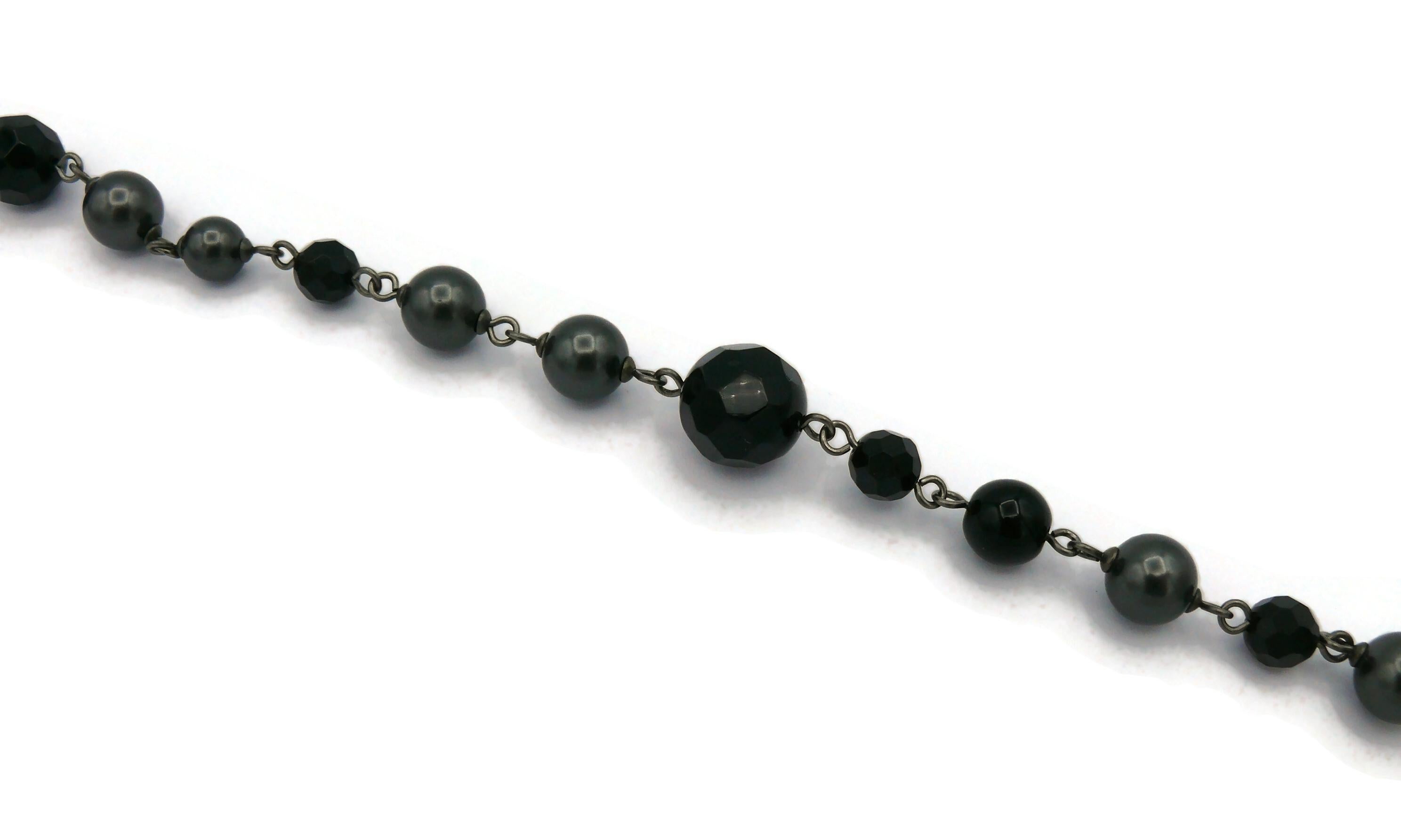 CHANEL by KARL LAGERFELD 2010 Grey Pearl and Black Bead CC Necklace For Sale 5