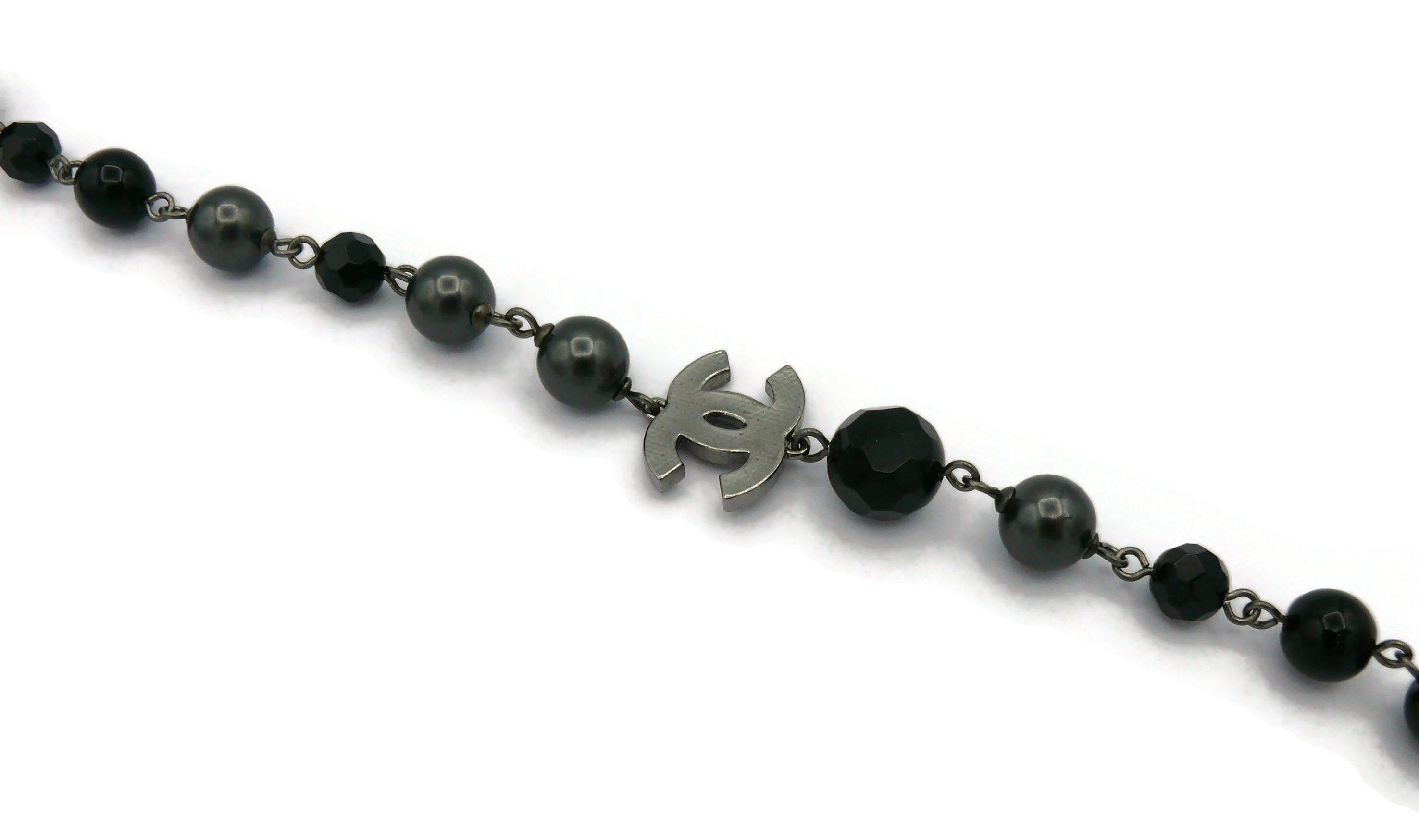 CHANEL by KARL LAGERFELD 2010 Grey Pearl and Black Bead CC Necklace For Sale 6