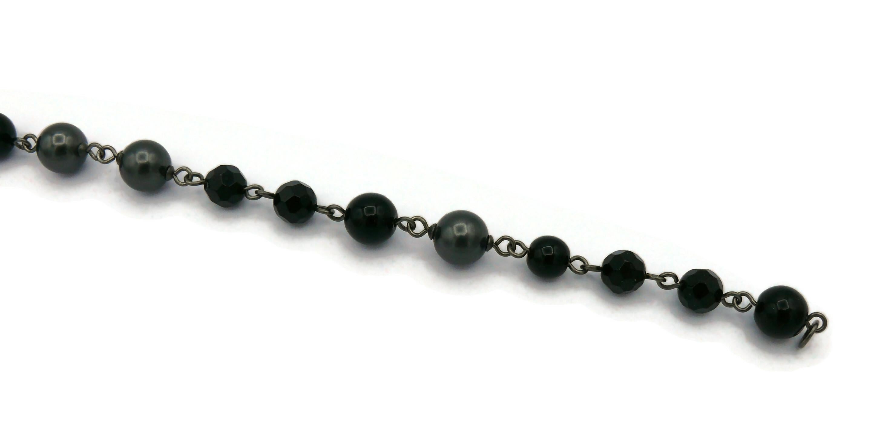 CHANEL by KARL LAGERFELD 2010 Grey Pearl and Black Bead CC Necklace For Sale 8