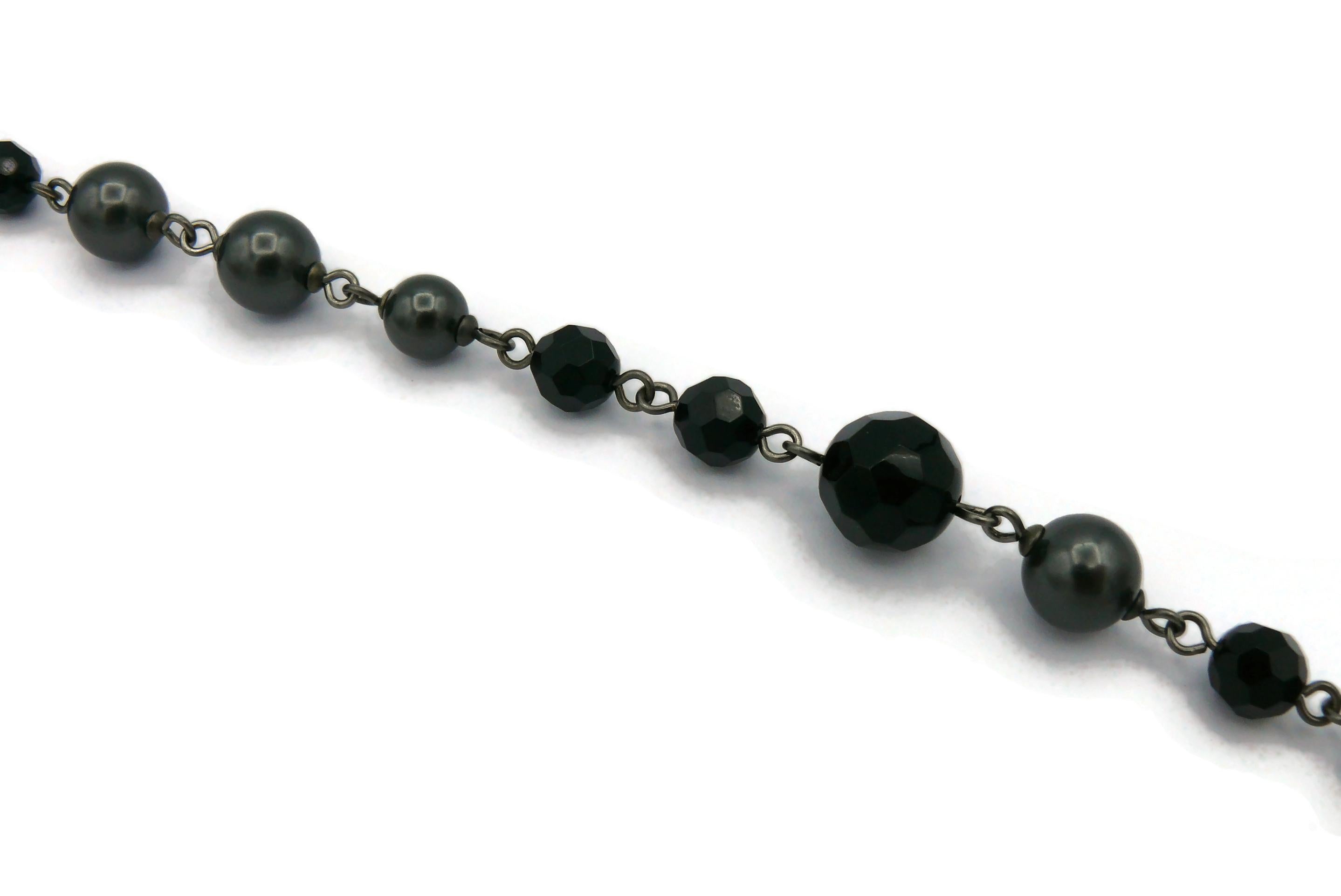 Women's CHANEL by KARL LAGERFELD 2010 Grey Pearl and Black Bead CC Necklace For Sale