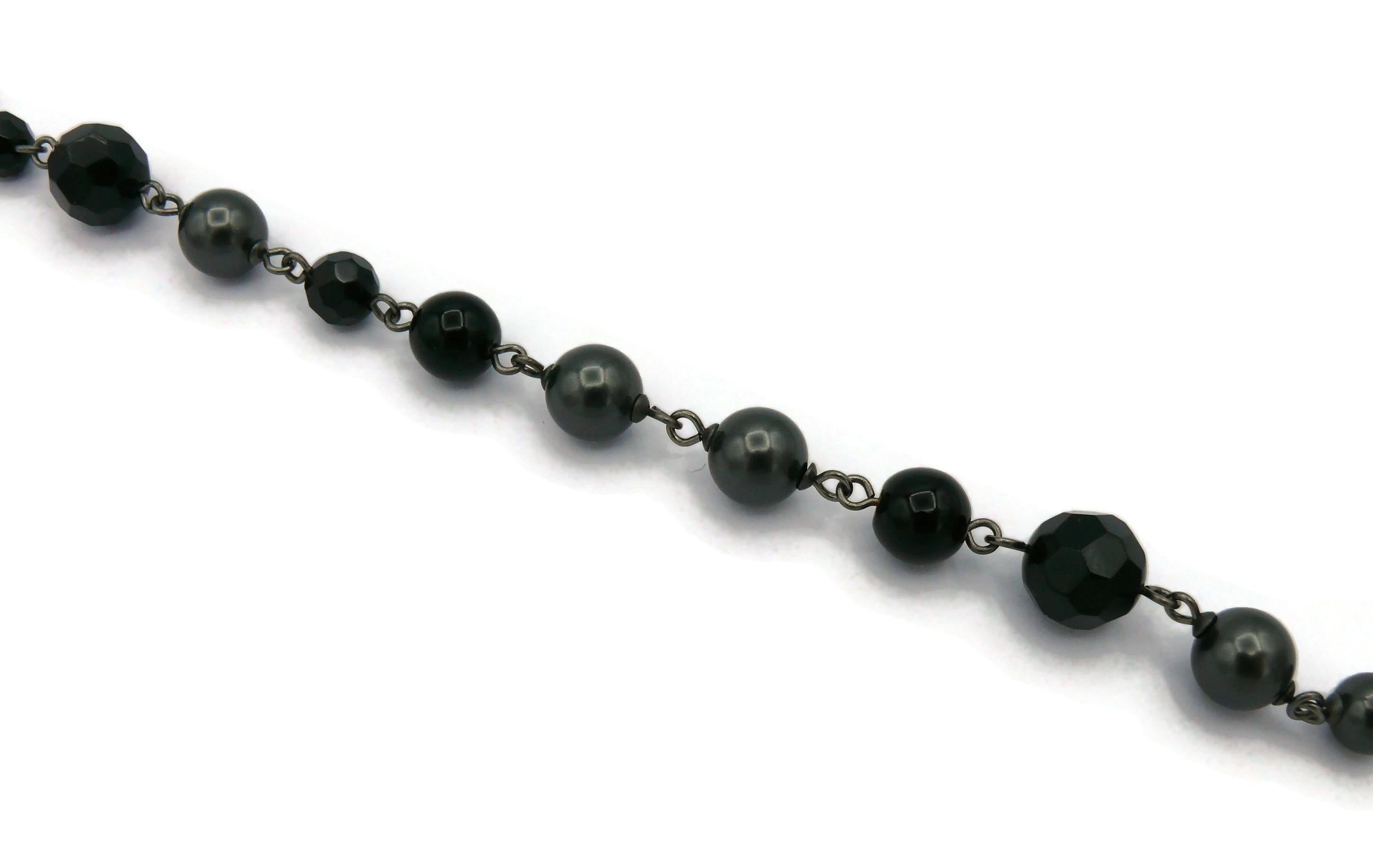 CHANEL by KARL LAGERFELD 2010 Grey Pearl and Black Bead CC Necklace For Sale 4