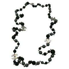 CHANEL by KARL LAGERFELD 2010 Grey Pearl and Black Bead CC Necklace