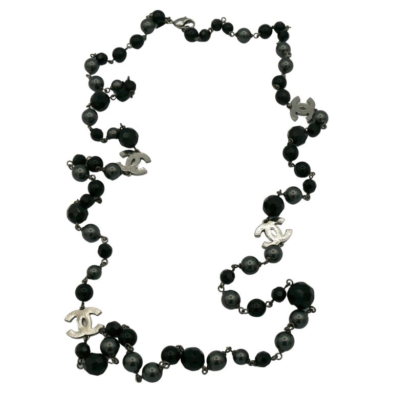 CHANEL by KARL LAGERFELD 2010 Grey Pearl and Black Bead CC Necklace For  Sale at 1stDibs