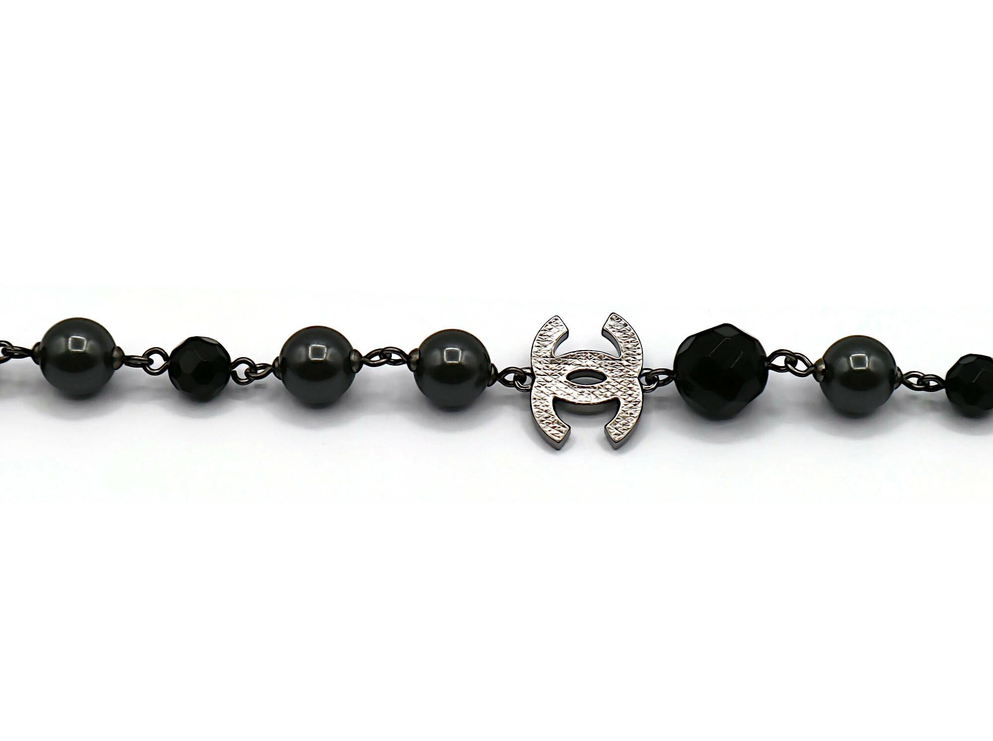 CHANEL by KARL LAGERFELD 2011 Grey Pearl and Black Bead CC Necklace 8