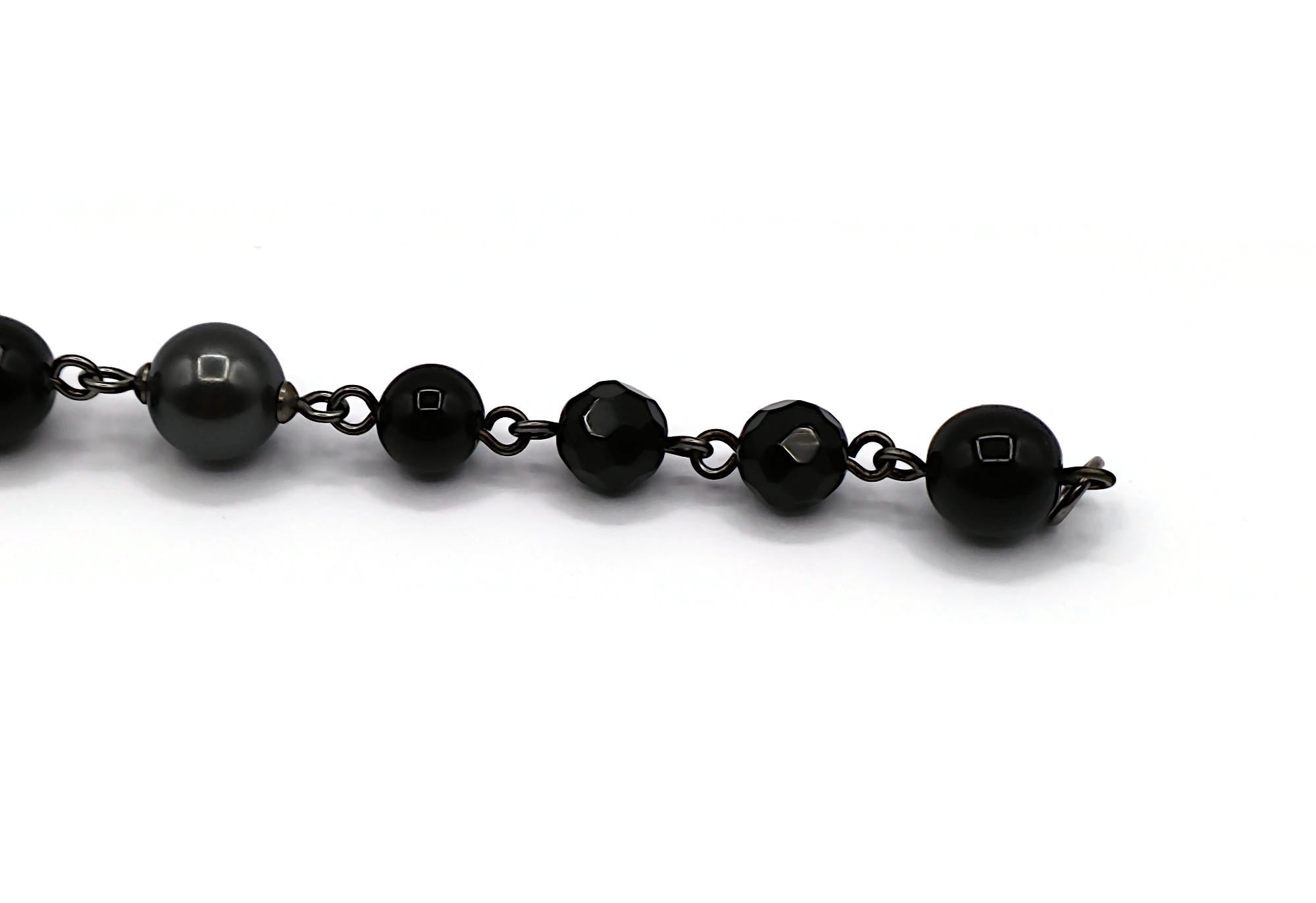 CHANEL by KARL LAGERFELD 2011 Grey Pearl and Black Bead CC Necklace 11