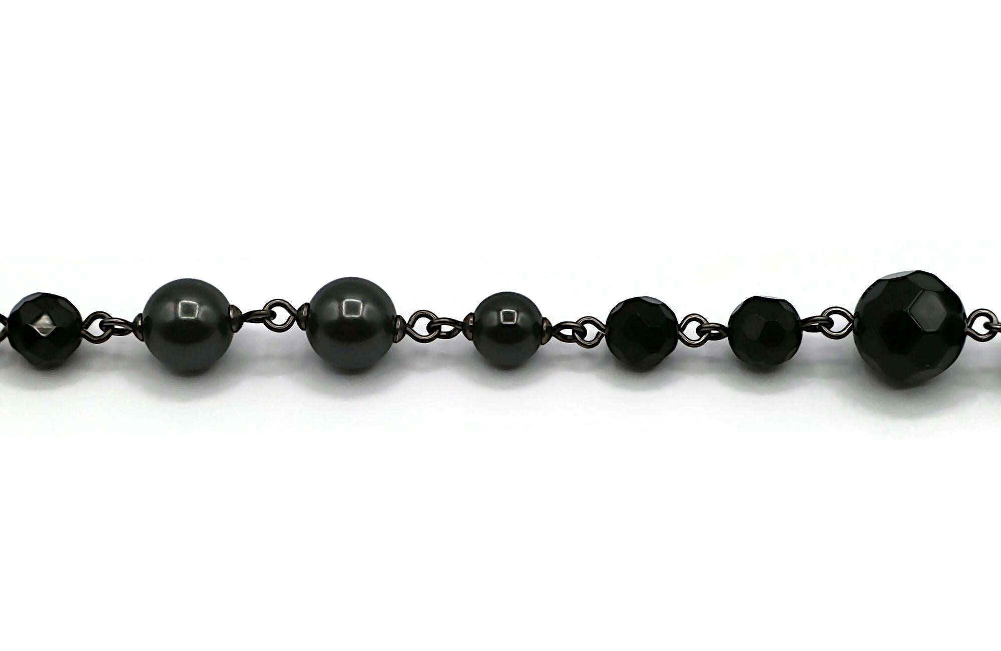 CHANEL by KARL LAGERFELD 2011 Grey Pearl and Black Bead CC Necklace 2