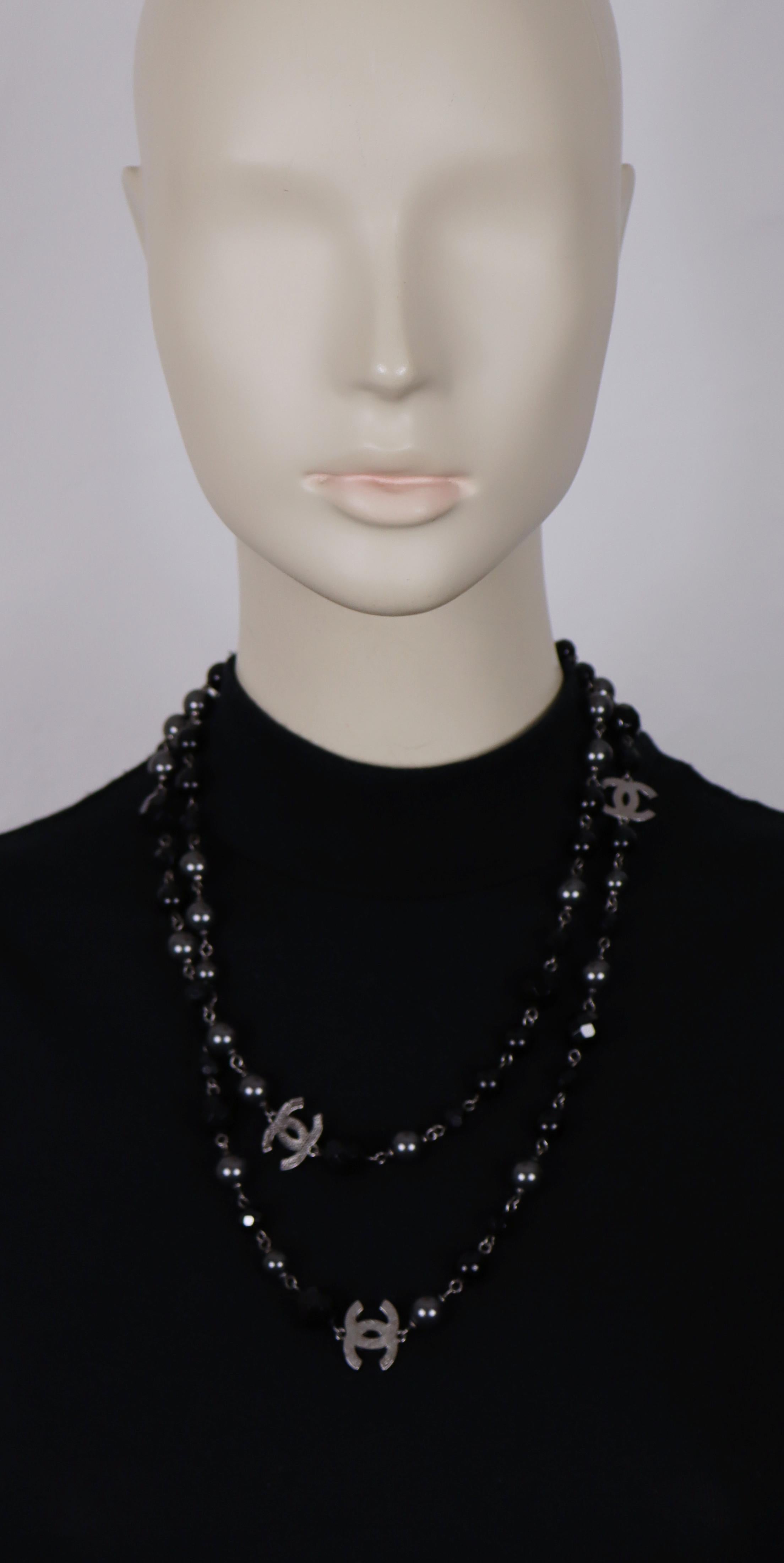 Women's CHANEL by KARL LAGERFELD 2011 Grey Pearl and Black Bead CC Necklace