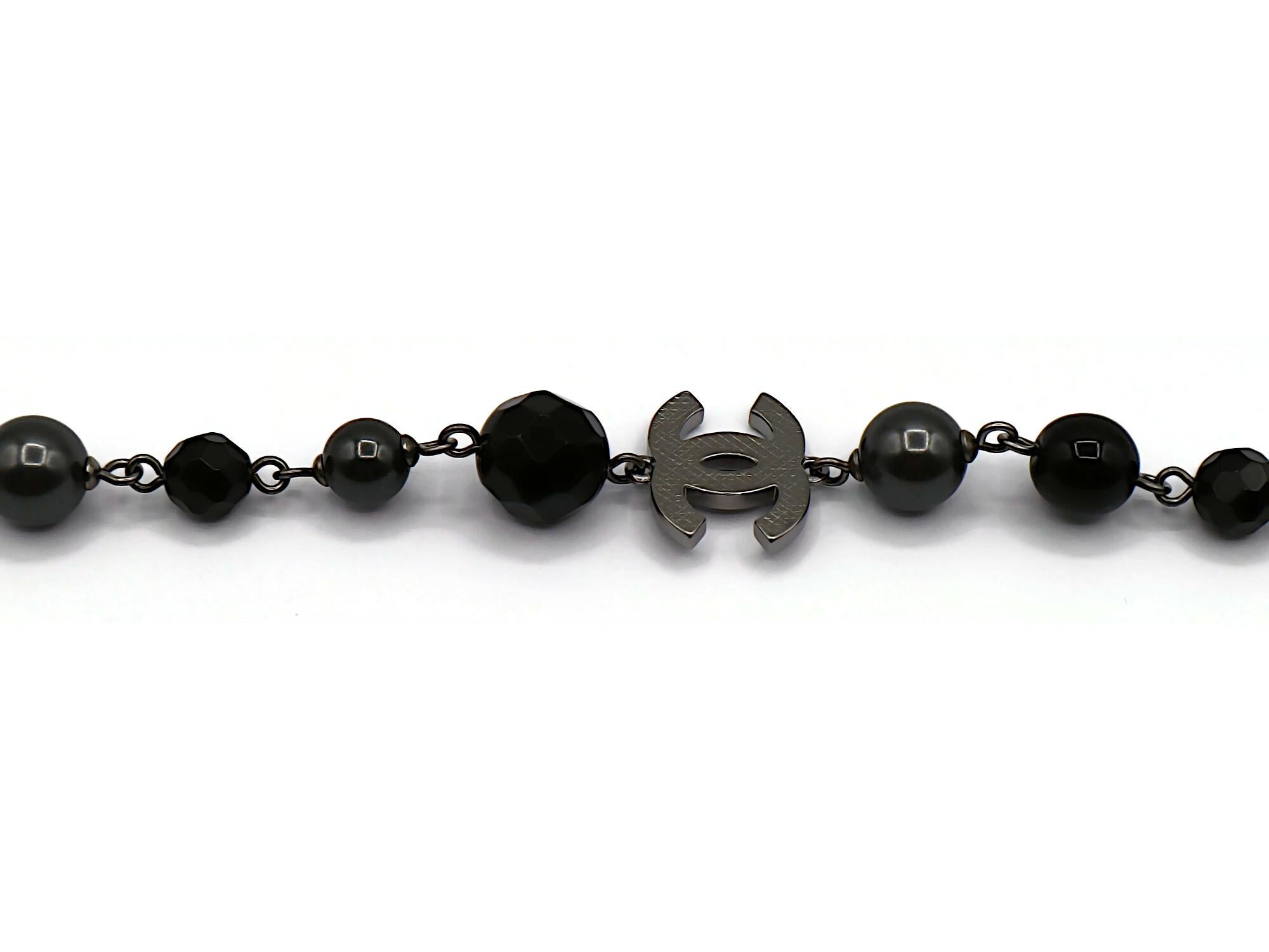 CHANEL by KARL LAGERFELD 2011 Grey Pearl and Black Bead CC Necklace 3