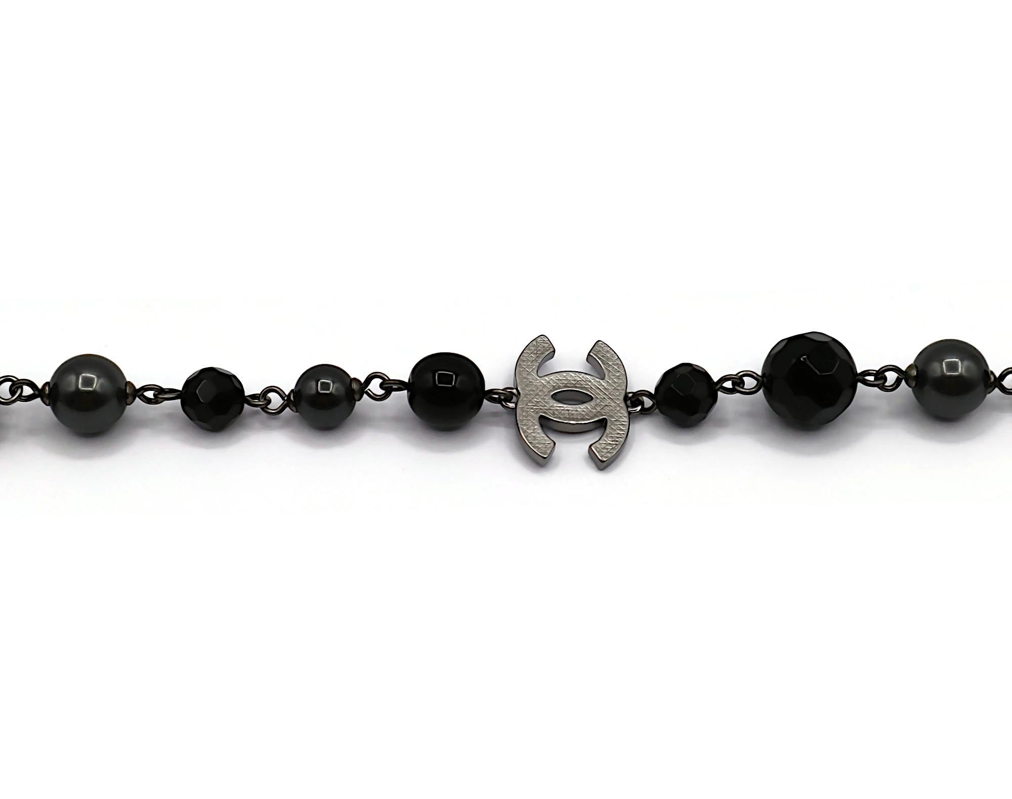 CHANEL by KARL LAGERFELD 2011 Grey Pearl and Black Bead CC Necklace 5