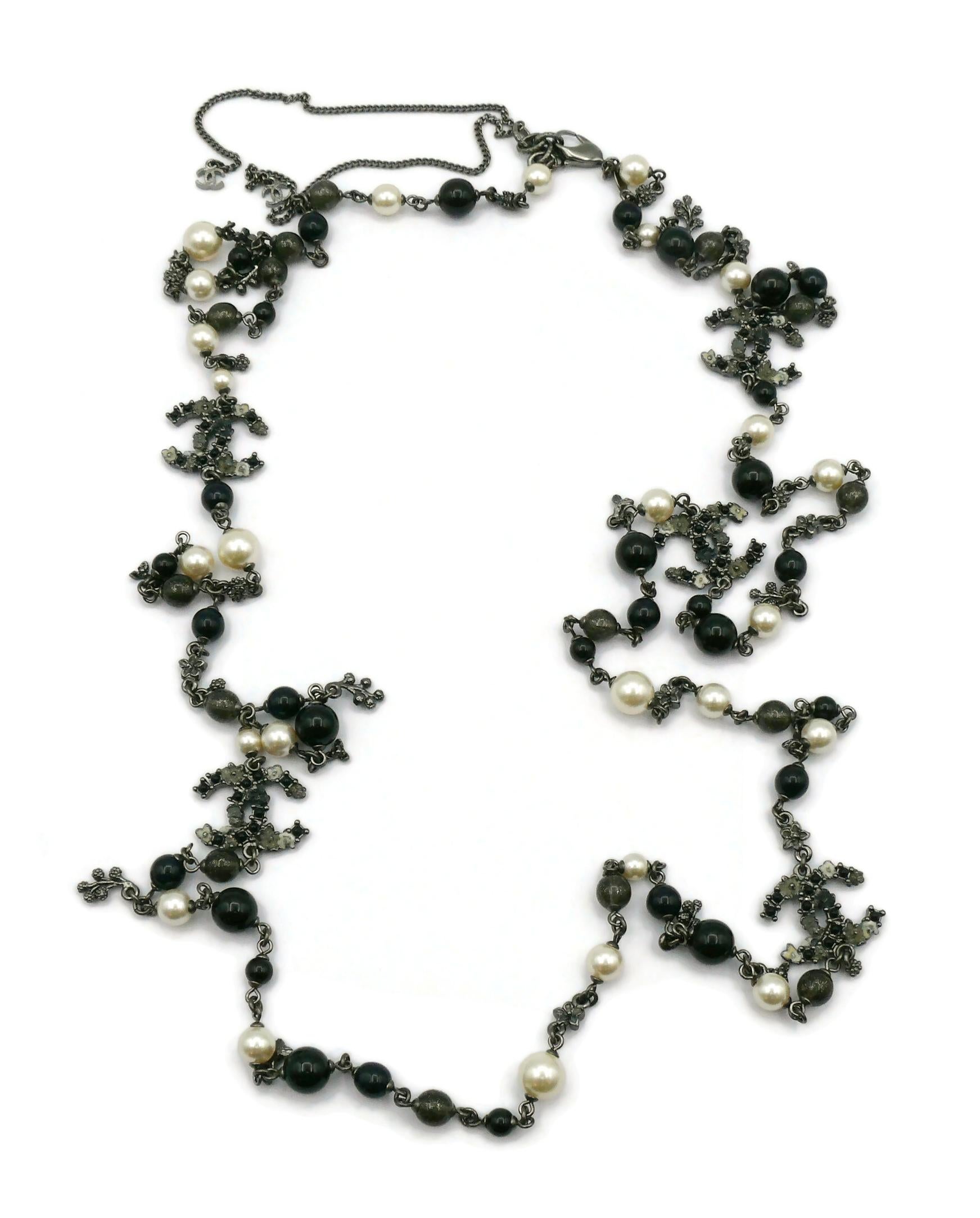 CHANEL by KARL LAGERFELD 2012 Pearl Bead and CC Sautoir Necklace In Good Condition For Sale In Nice, FR