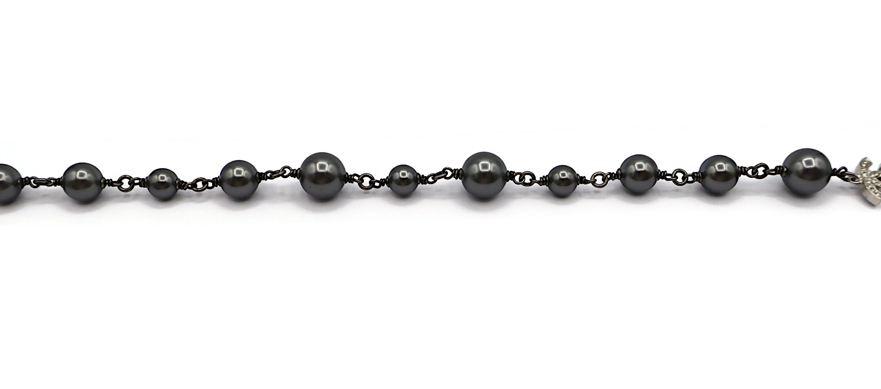 CHANEL by KARL LAGERFELD 2014 Grey Pearl Jewelled CC Necklace 7