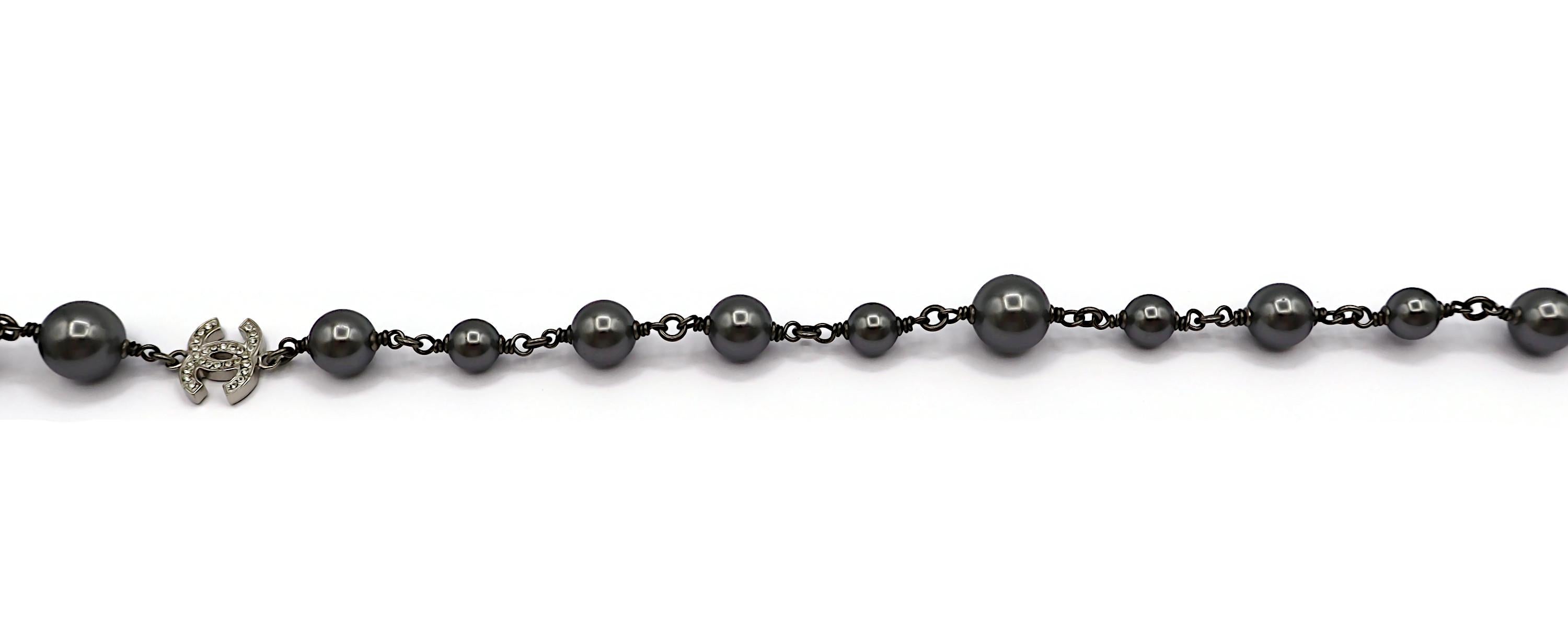 CHANEL by KARL LAGERFELD 2014 Grey Pearl Jewelled CC Necklace 9