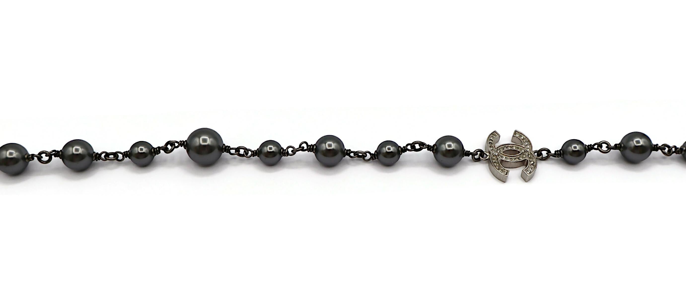CHANEL by KARL LAGERFELD 2014 Grey Pearl Jewelled CC Necklace 10