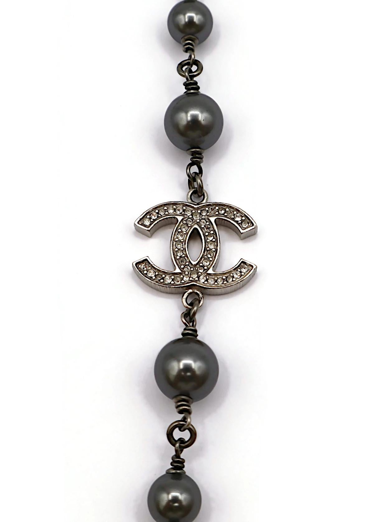 CHANEL by KARL LAGERFELD 2014 Grey Pearl Jewelled CC Necklace 14