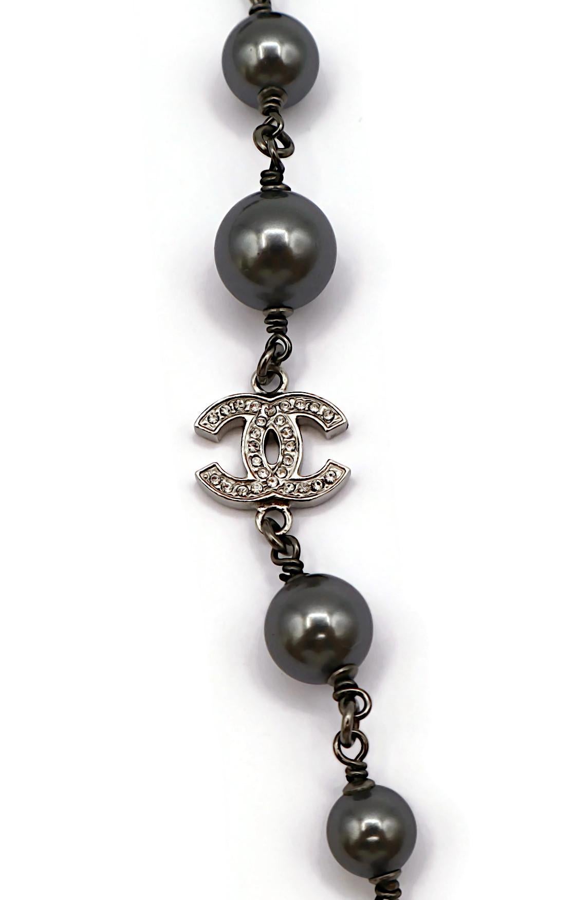 CHANEL by KARL LAGERFELD 2014 Grey Pearl Jewelled CC Necklace 15