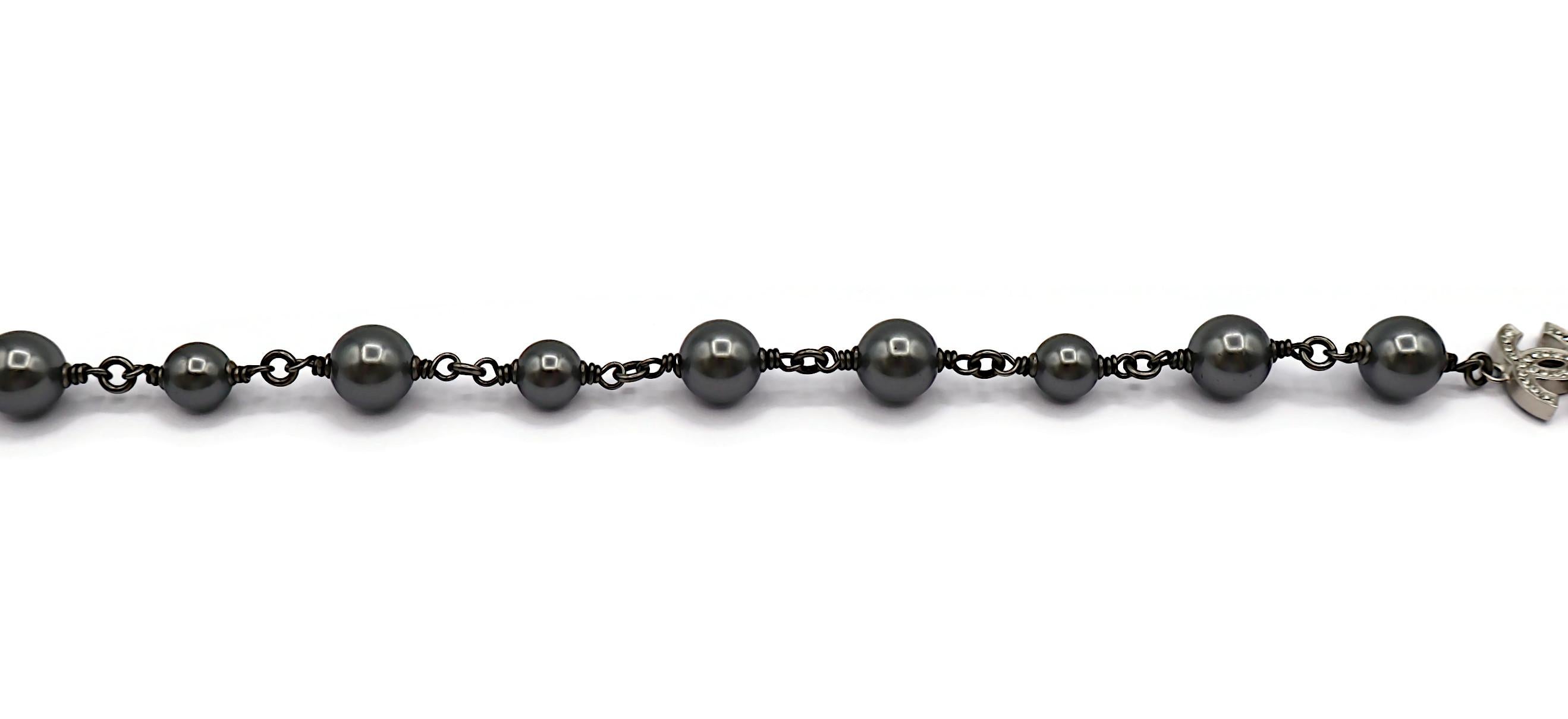 Women's CHANEL by KARL LAGERFELD 2014 Grey Pearl Jewelled CC Necklace
