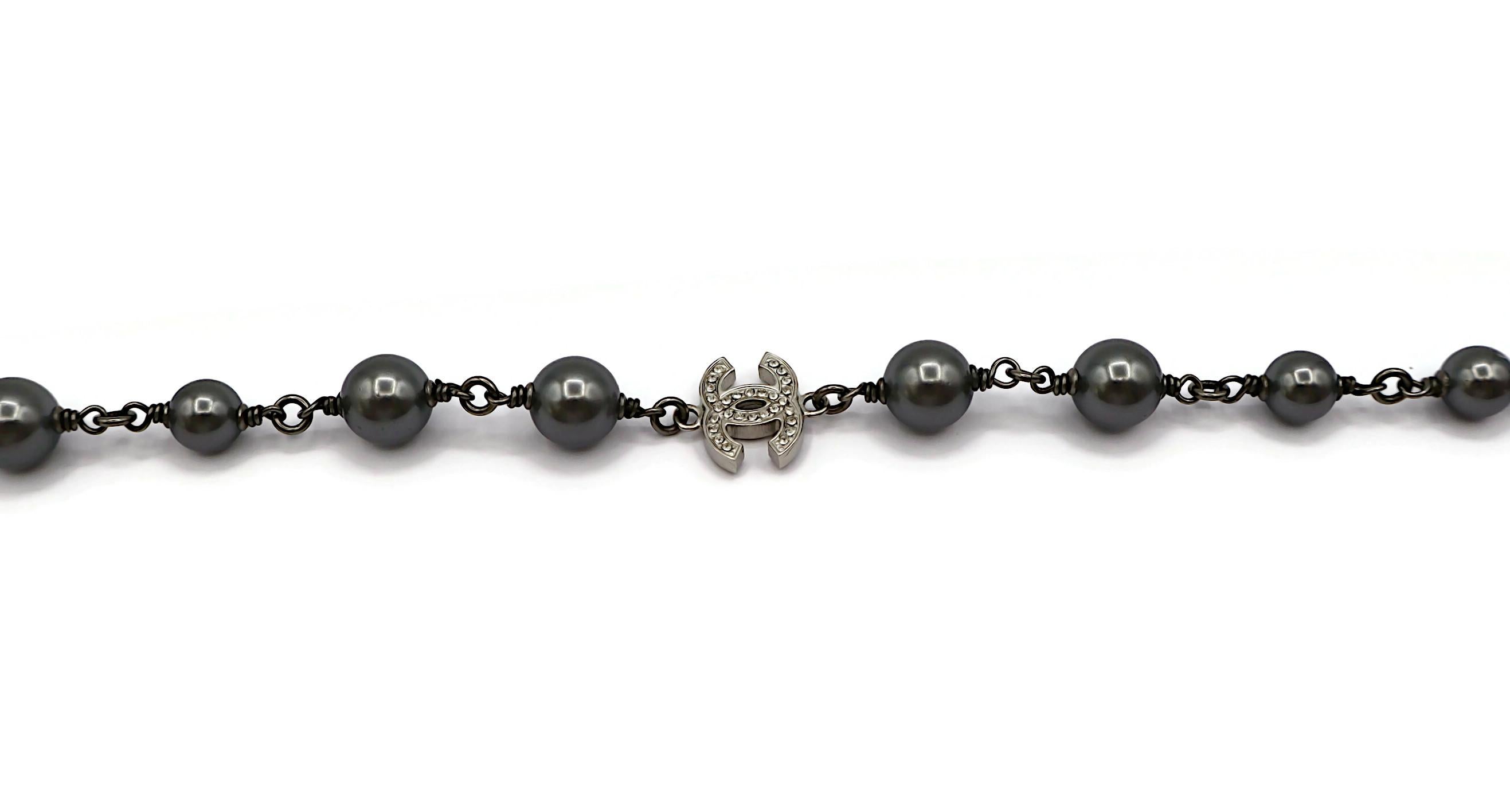 CHANEL by KARL LAGERFELD 2014 Grey Pearl Jewelled CC Necklace 1