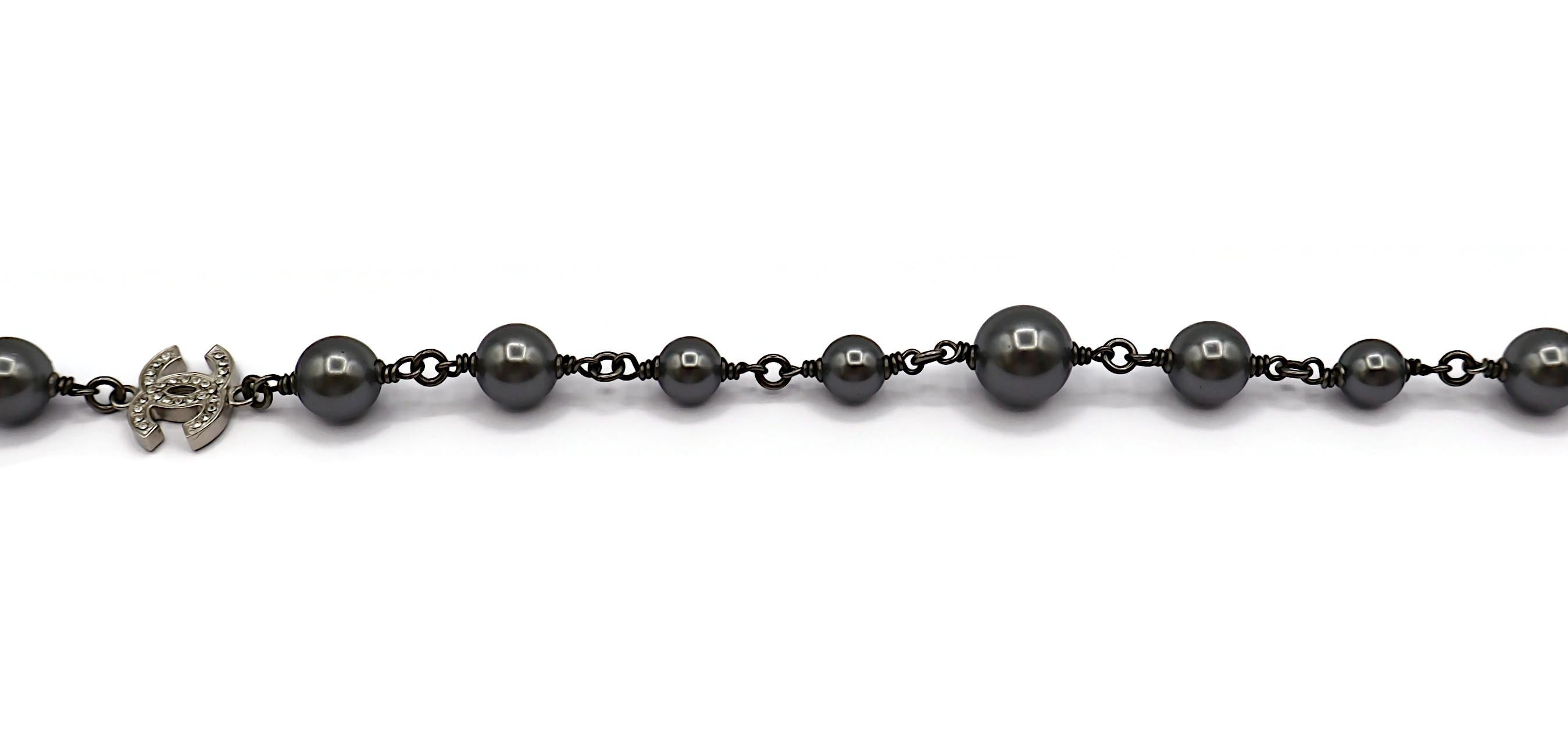CHANEL by KARL LAGERFELD 2014 Grey Pearl Jewelled CC Necklace 2