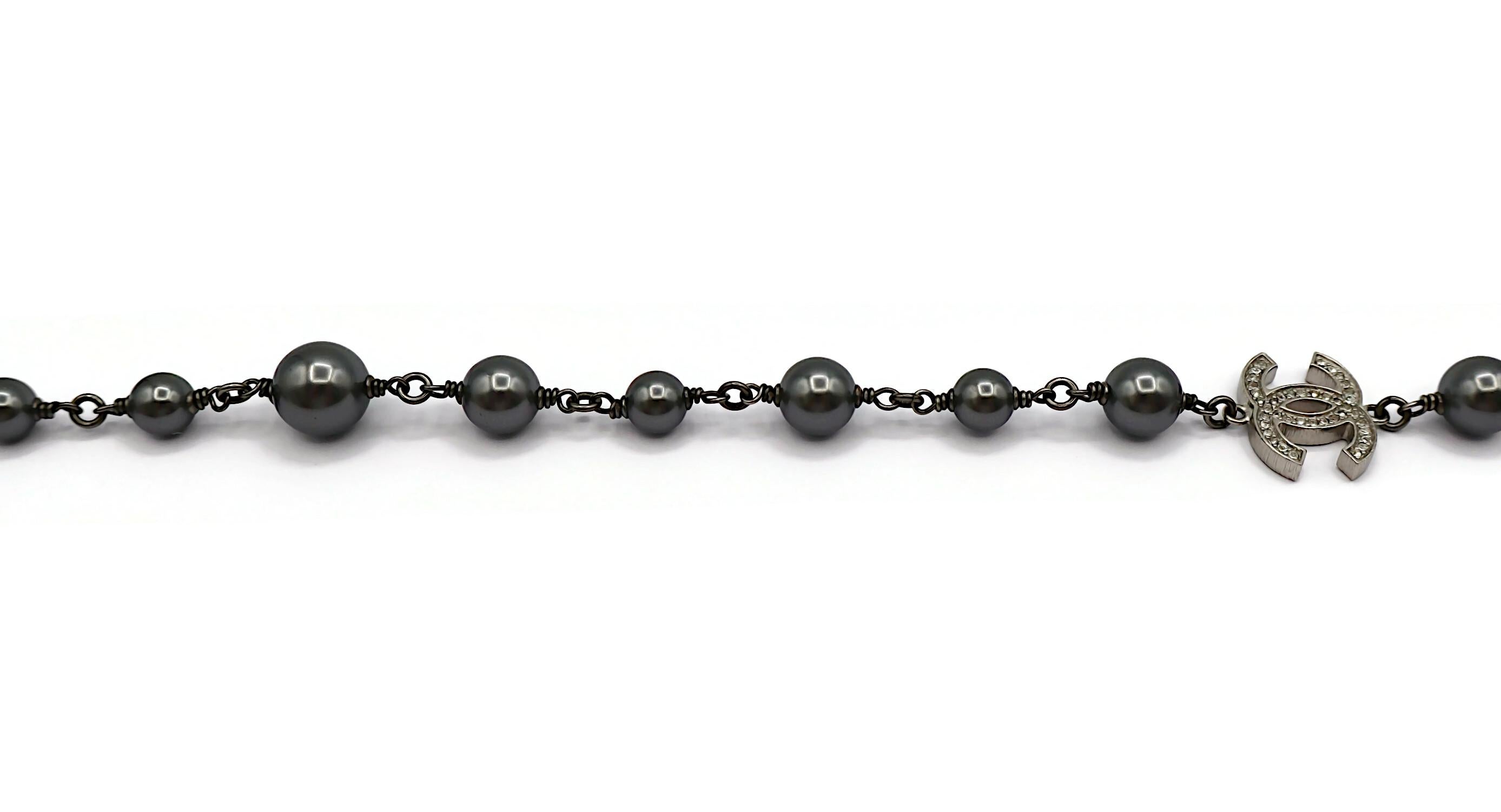 CHANEL by KARL LAGERFELD 2014 Grey Pearl Jewelled CC Necklace 3