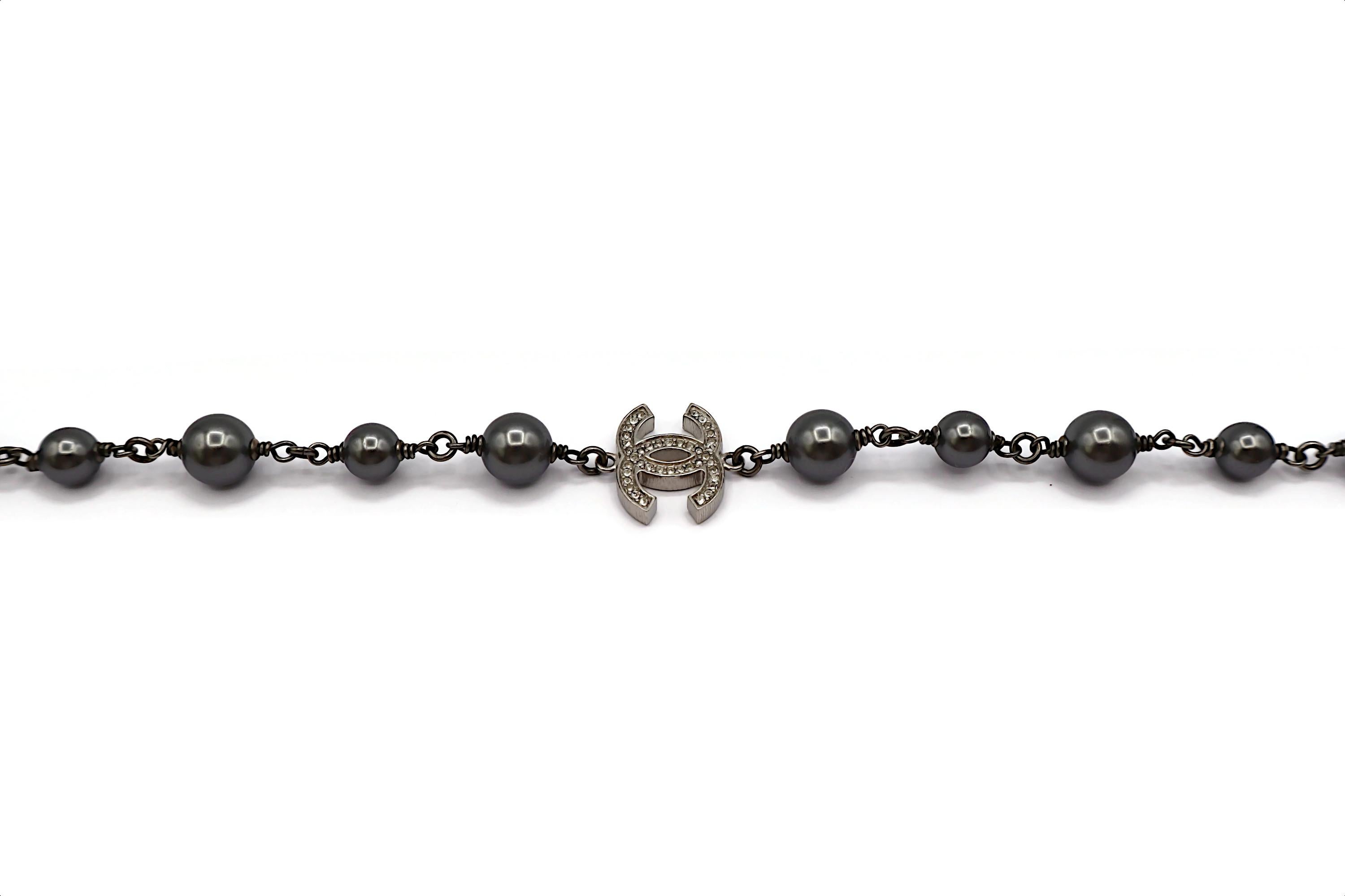 CHANEL by KARL LAGERFELD 2014 Grey Pearl Jewelled CC Necklace 4