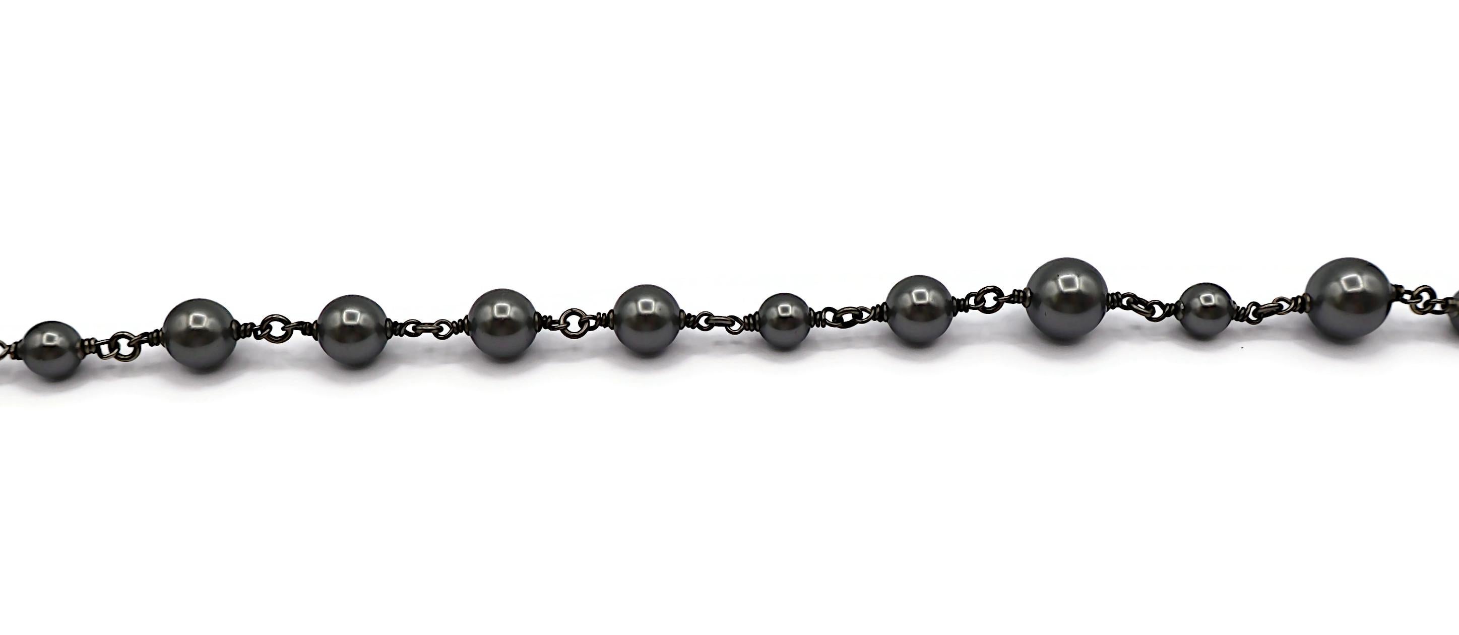 CHANEL by KARL LAGERFELD 2014 Grey Pearl Jewelled CC Necklace 6