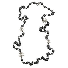 CHANEL by KARL LAGERFELD 2014 Grey Pearl Jewelled CC Necklace