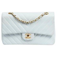 Chanel by Karl Lagerfeld 2015 White Classic Medium Chevron Double Flap Bag