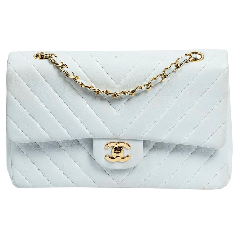 Chanel by Karl Lagerfeld 2015 White Classic Medium Chevron Double Flap Bag  For Sale at 1stDibs