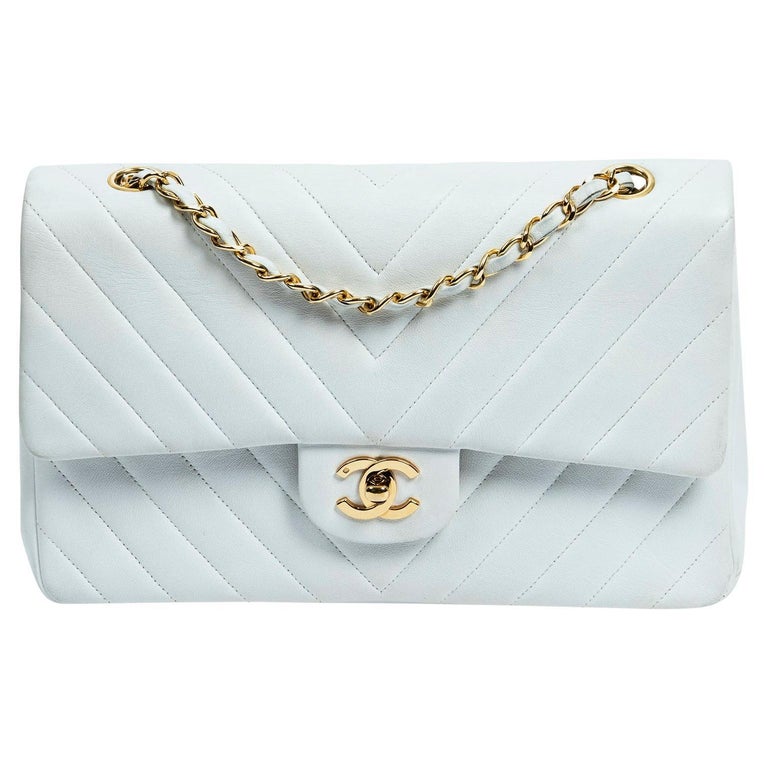 Chanel by Karl Lagerfeld 2015 White Classic Medium Chevron Double Flap Bag  - shop 