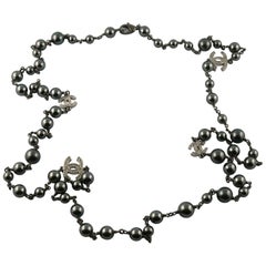 chanel necklace 2018 Chanel by Karl Lagerfeld 2018 Hematite Grey Pearl and Diamante CC Logos Necklace