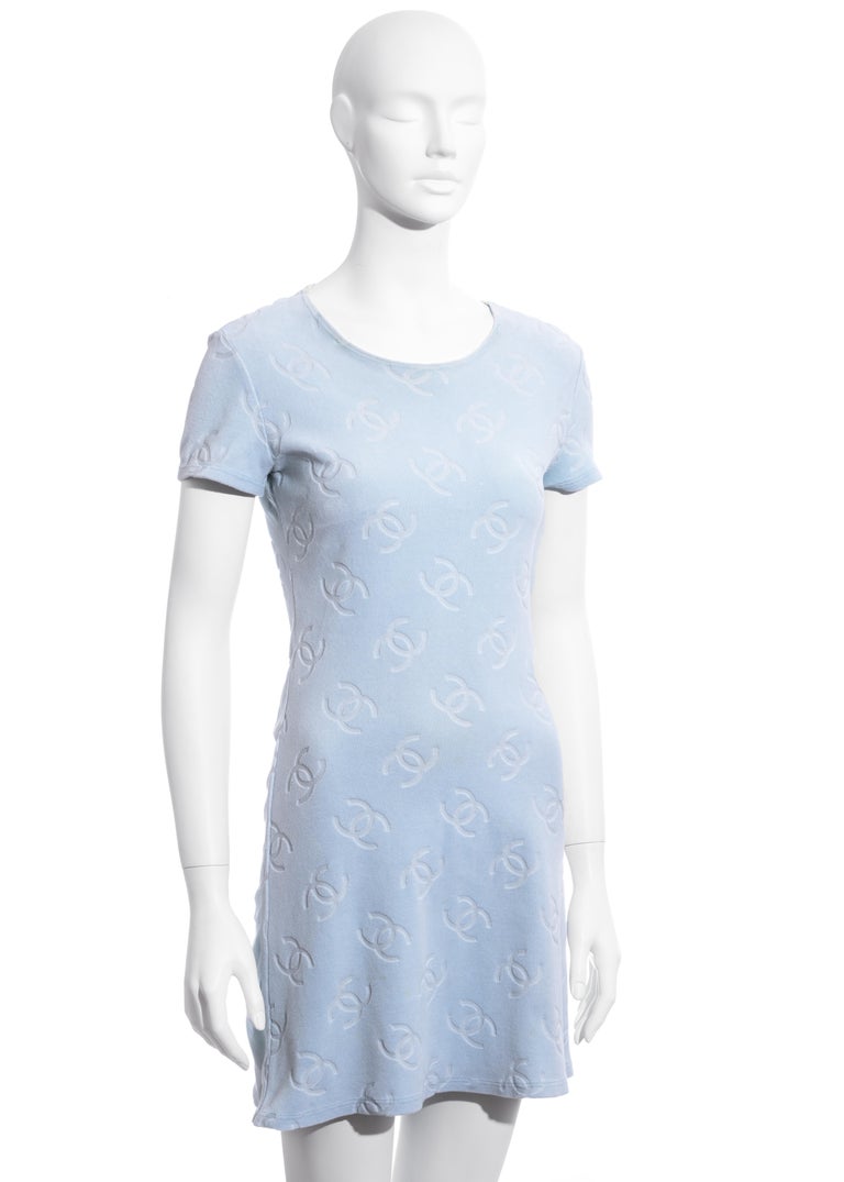 Chanel by Karl Lagerfeld baby blue velour logo t-shirt dress, ss 1996 at  1stDibs