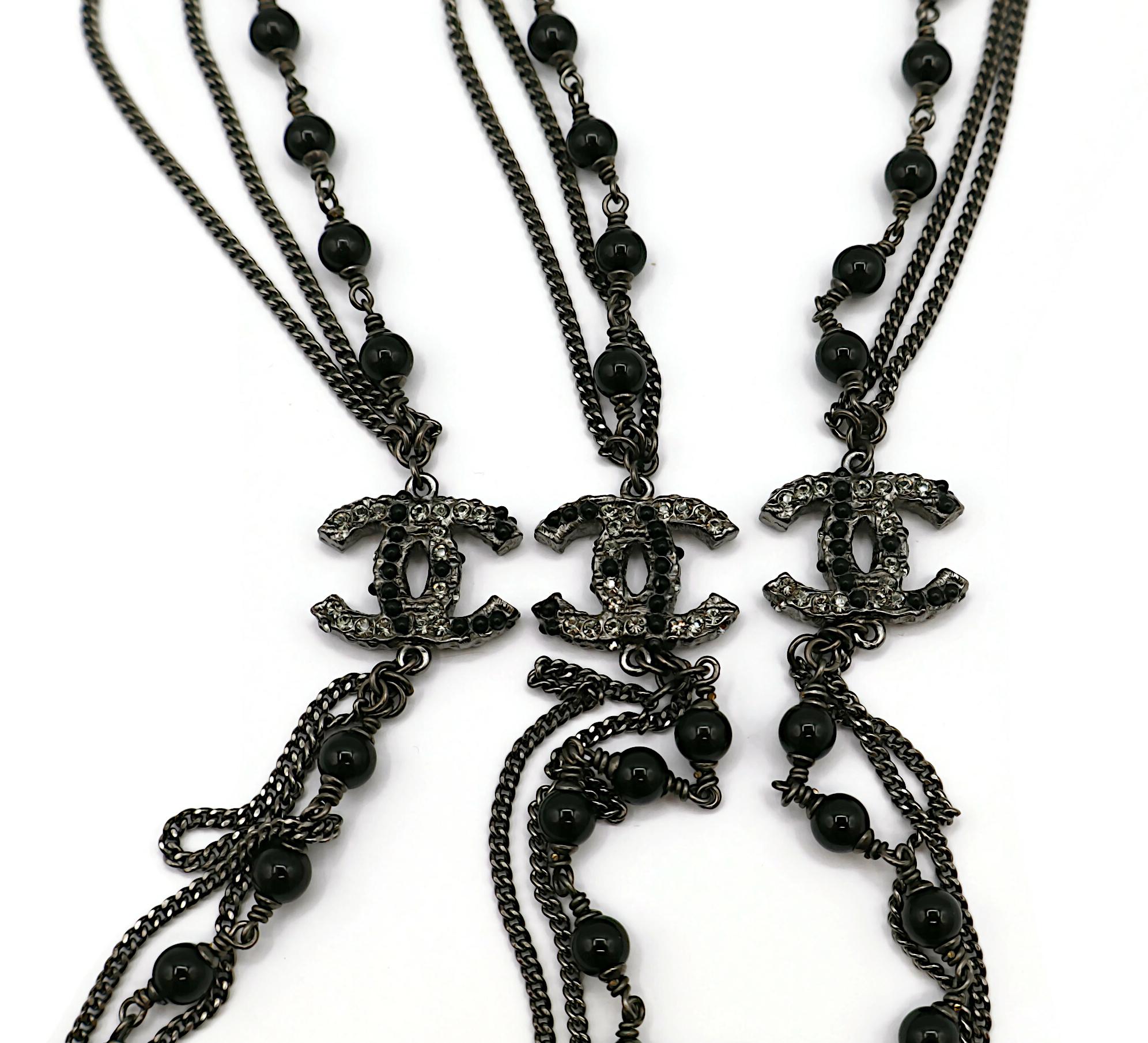 CHANEL by KARL LAGERFELD Black Bead Jewelled CC Necklace, 2010 For Sale 10