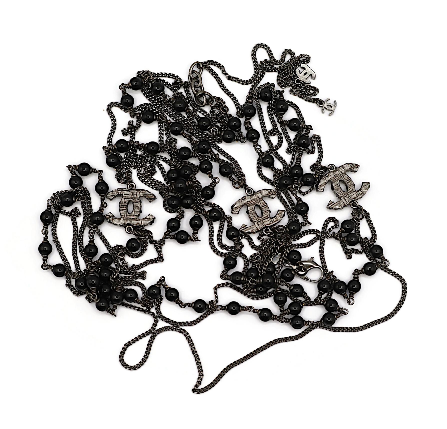 CHANEL by KARL LAGERFELD Black Bead Jewelled CC Necklace, 2010 For Sale 11