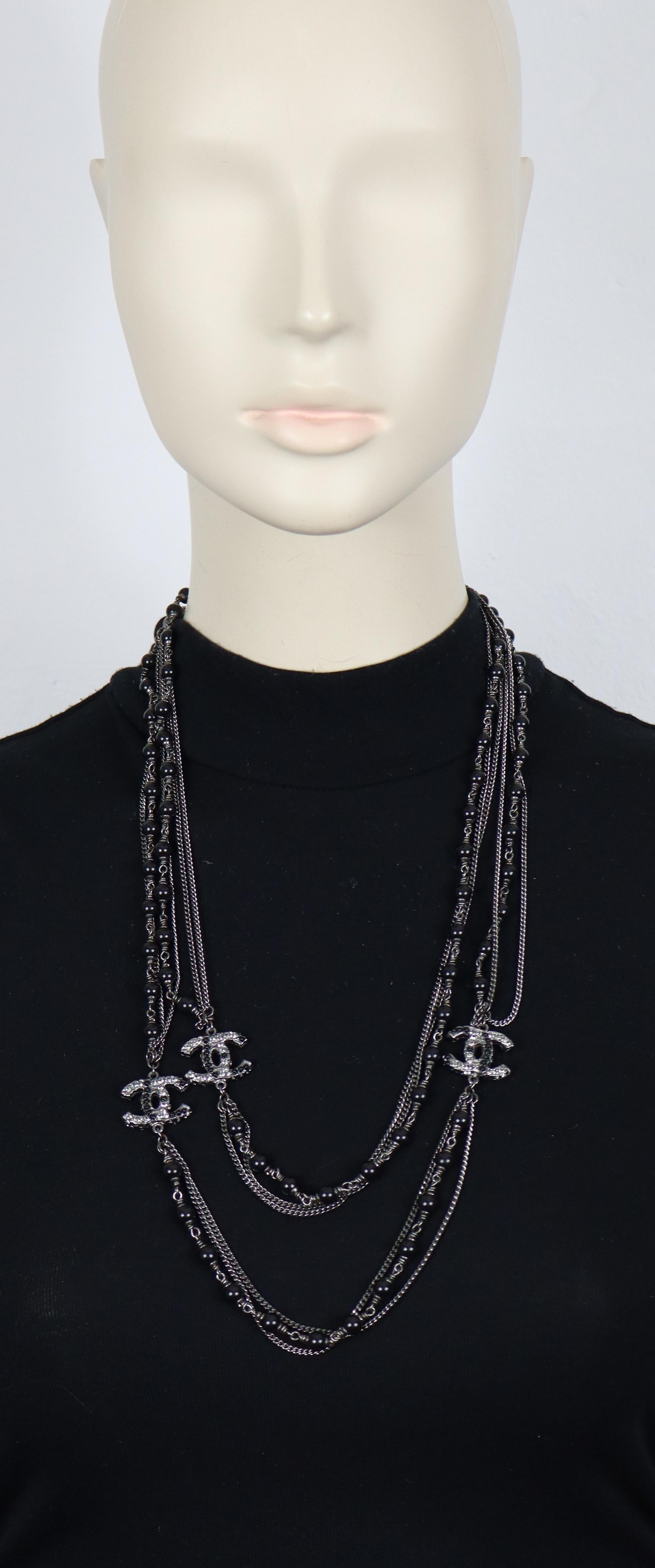 CHANEL by KARL LAGERFELD Black Bead Jewelled CC Necklace, 2010 For Sale 9