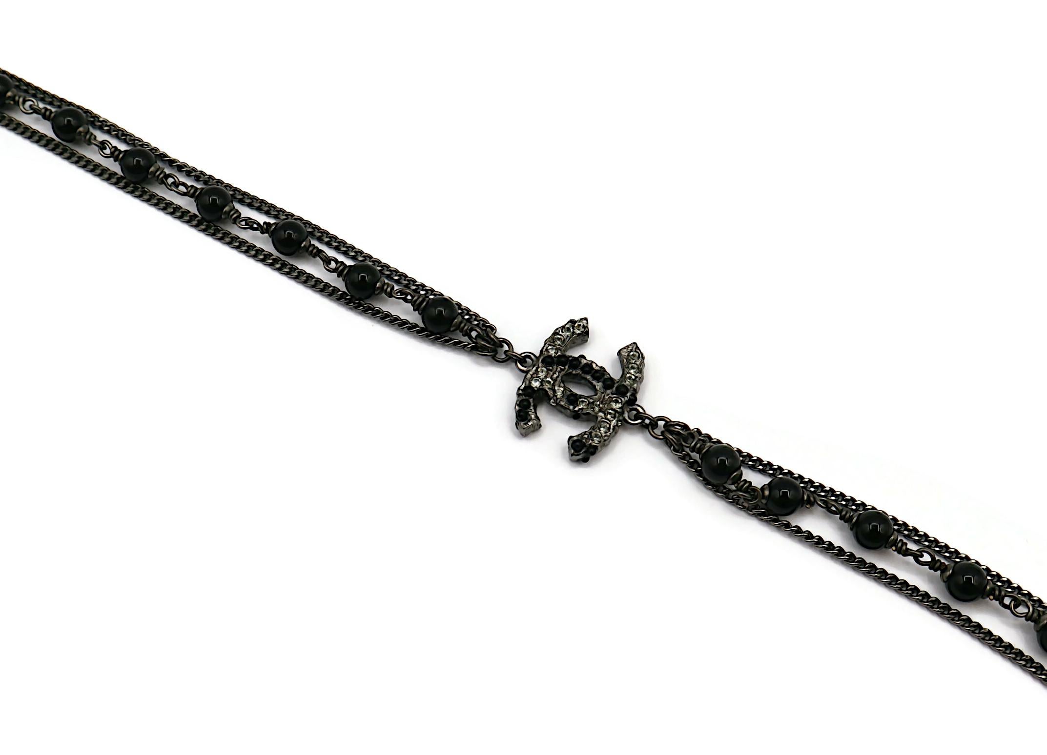 CHANEL by KARL LAGERFELD Black Bead Jewelled CC Necklace, 2010 For Sale 2