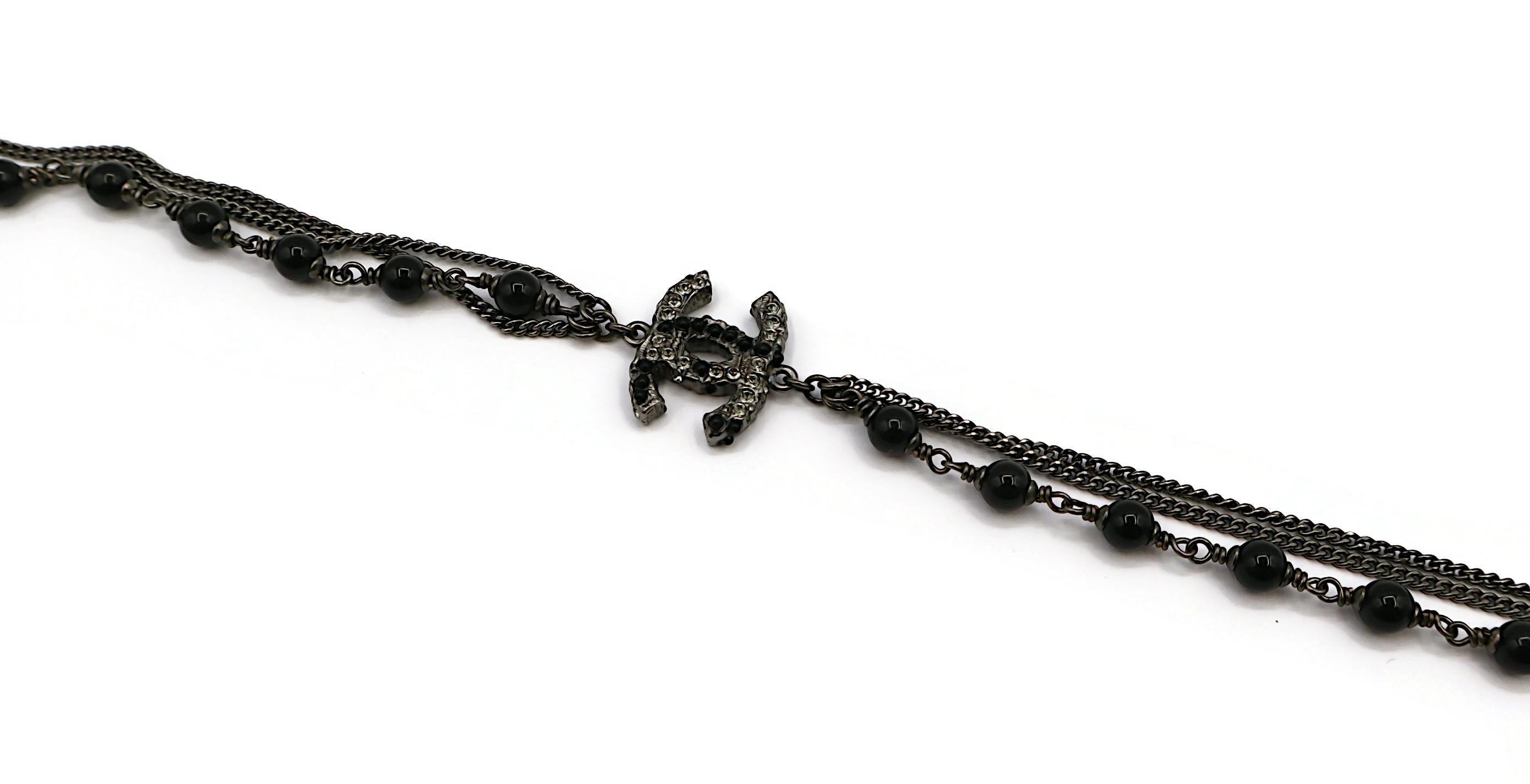 CHANEL by KARL LAGERFELD Black Bead Jewelled CC Necklace, 2010 For Sale 6
