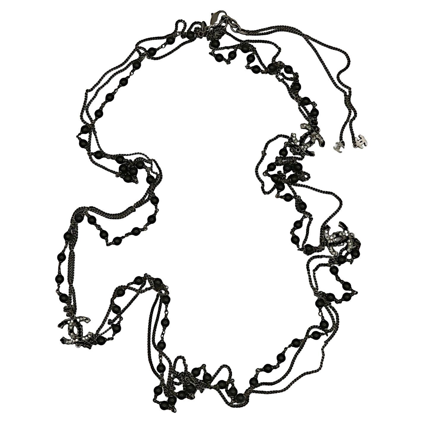 CHANEL by KARL LAGERFELD Black Bead Jewelled CC Necklace, 2010 For Sale