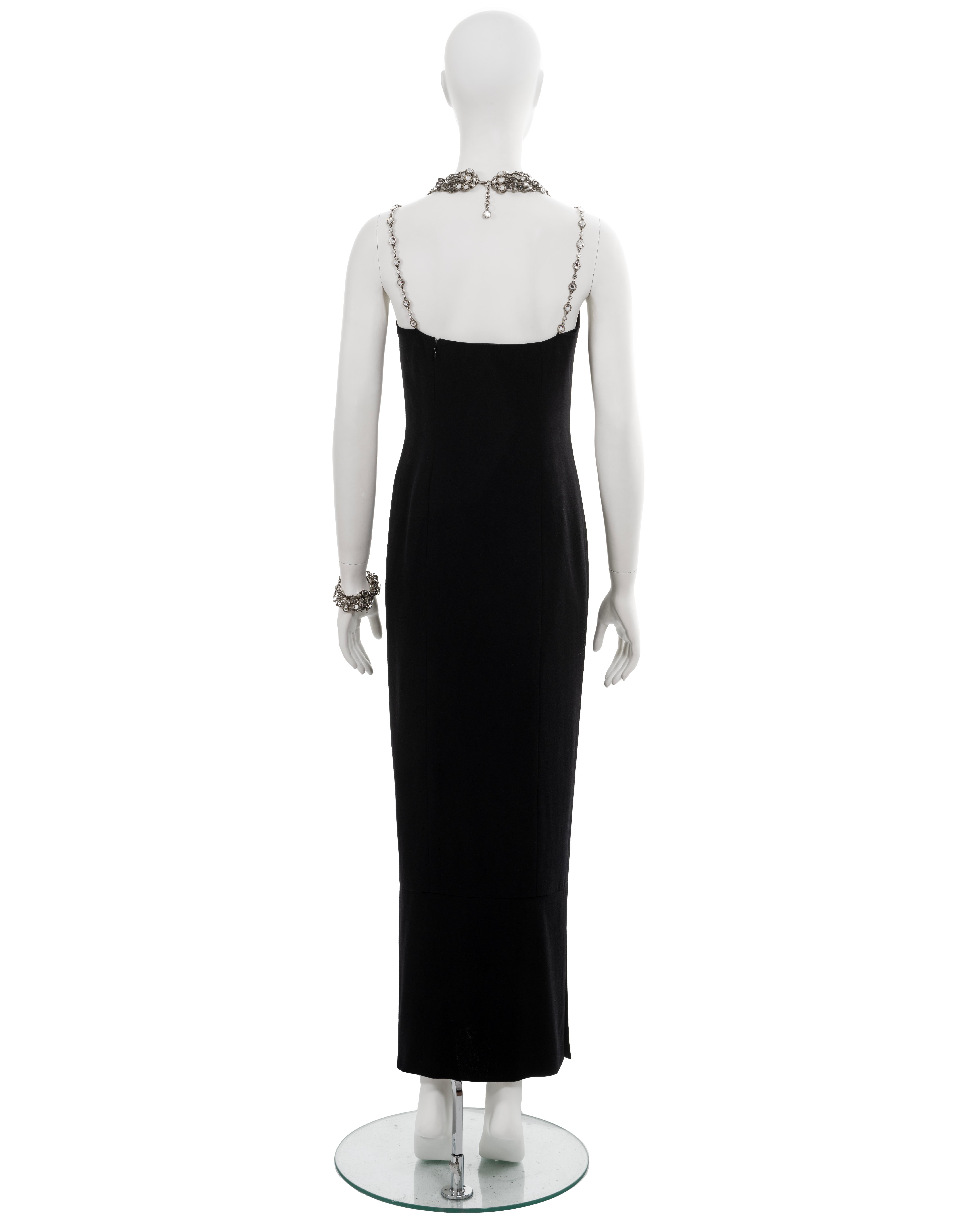 Chanel by Karl Lagerfeld black evening dress with crystal jewellery set, ss 1998 For Sale 10