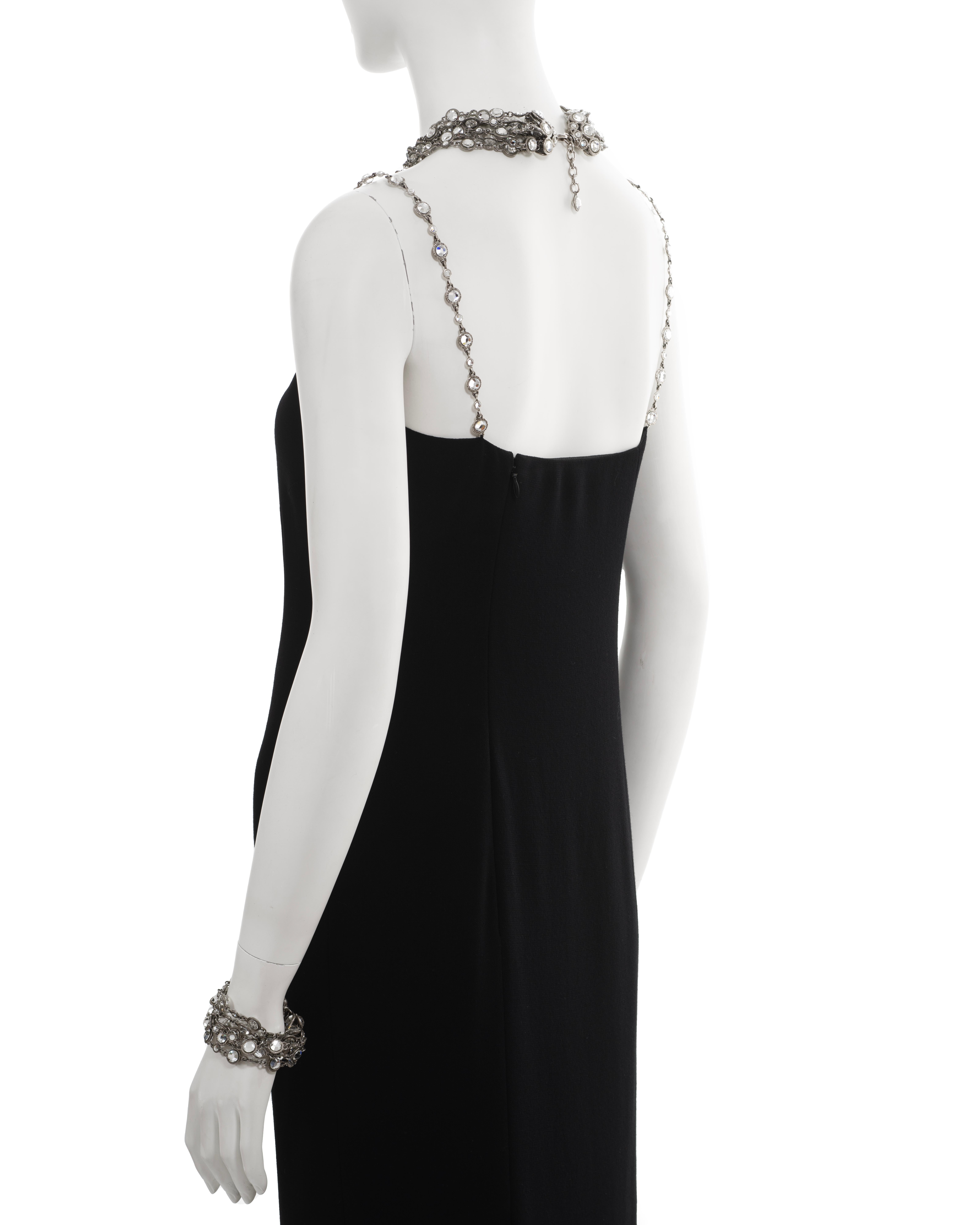 Chanel by Karl Lagerfeld black evening dress with crystal jewellery set, ss 1998 For Sale 12