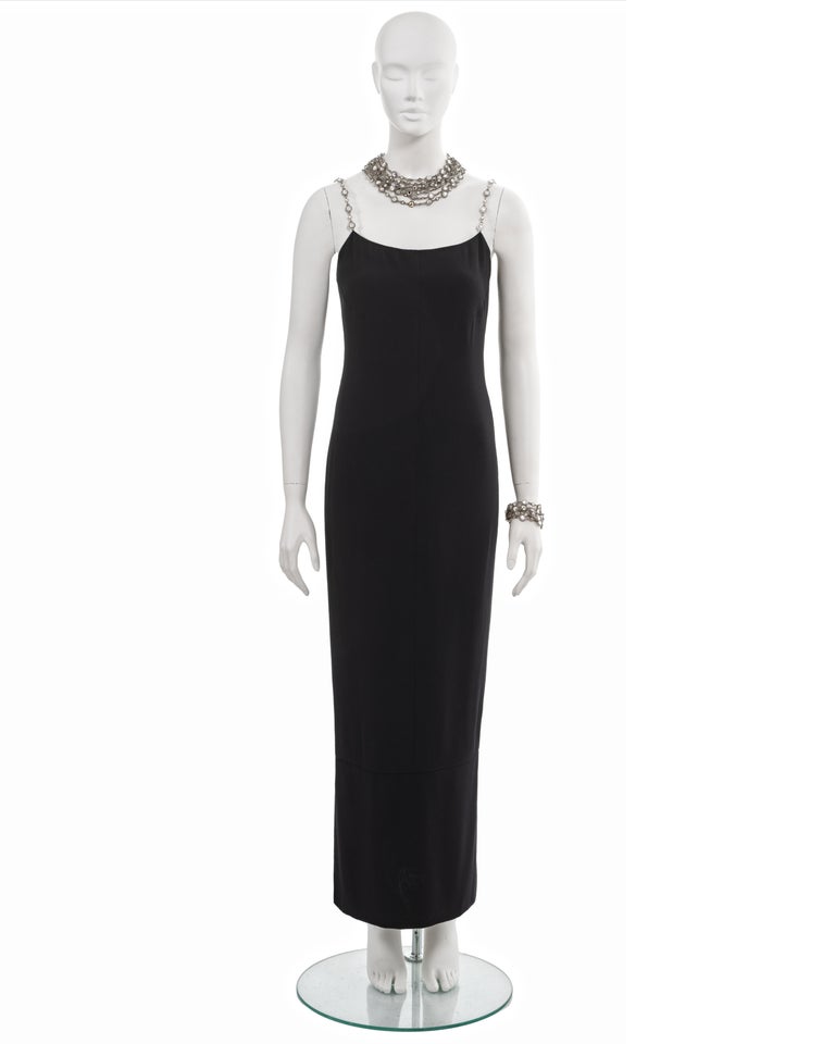 Chanel by Karl Lagerfeld black evening dress with crystal jewellery set, ss  1998 For Sale at 1stDibs