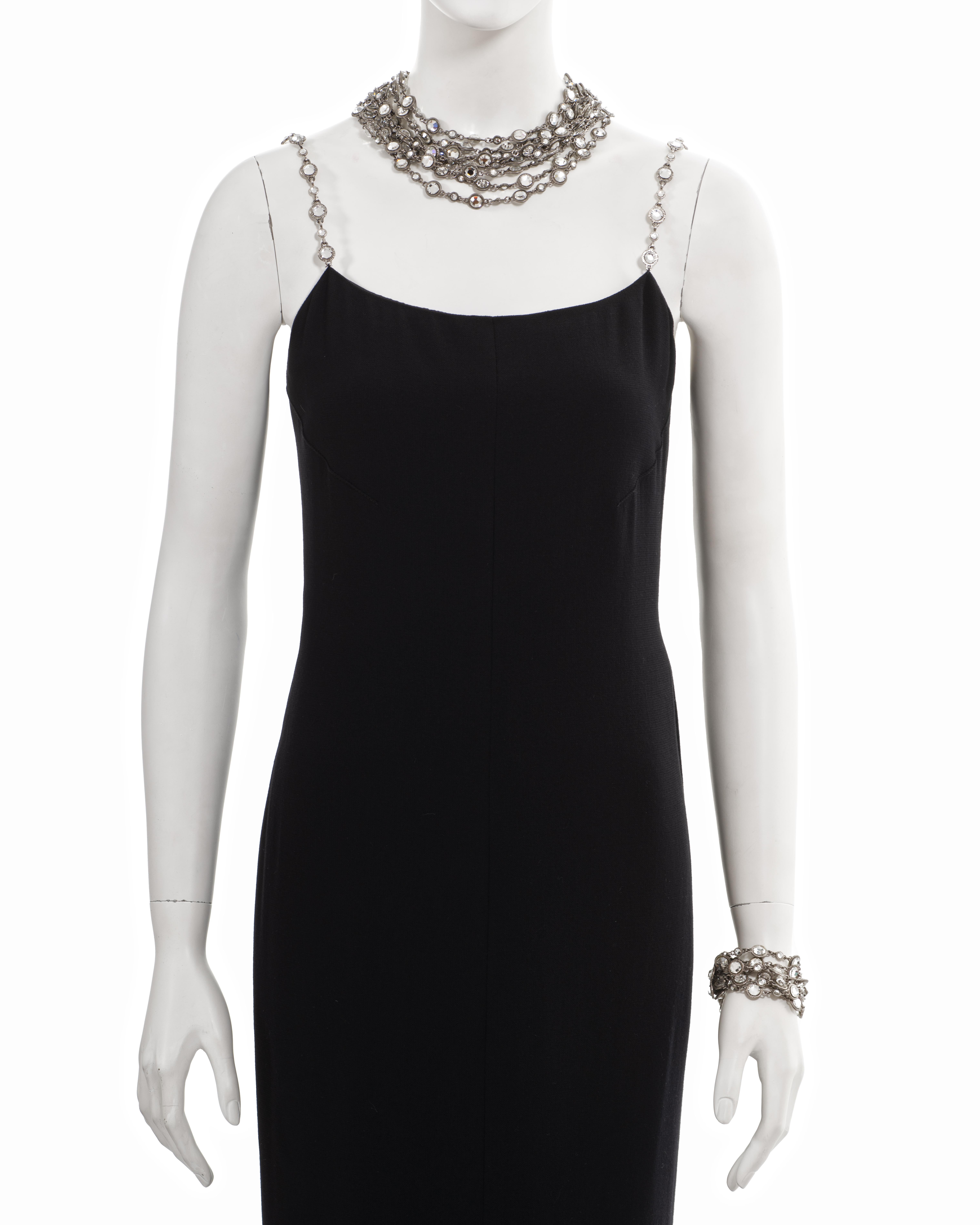 Women's Chanel by Karl Lagerfeld black evening dress with crystal jewellery set, ss 1998 For Sale