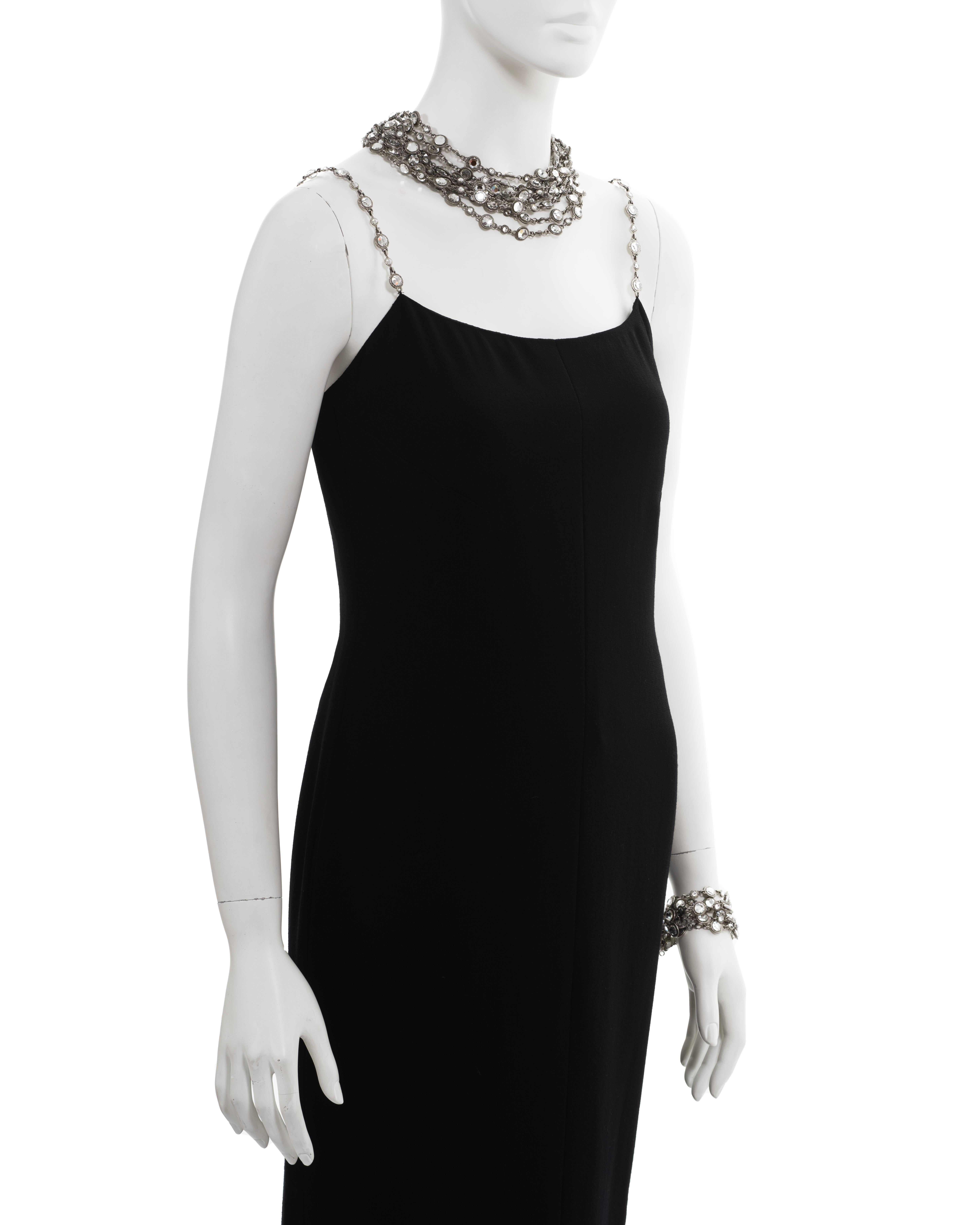 Chanel by Karl Lagerfeld black evening dress with crystal jewellery set, ss 1998 For Sale 5
